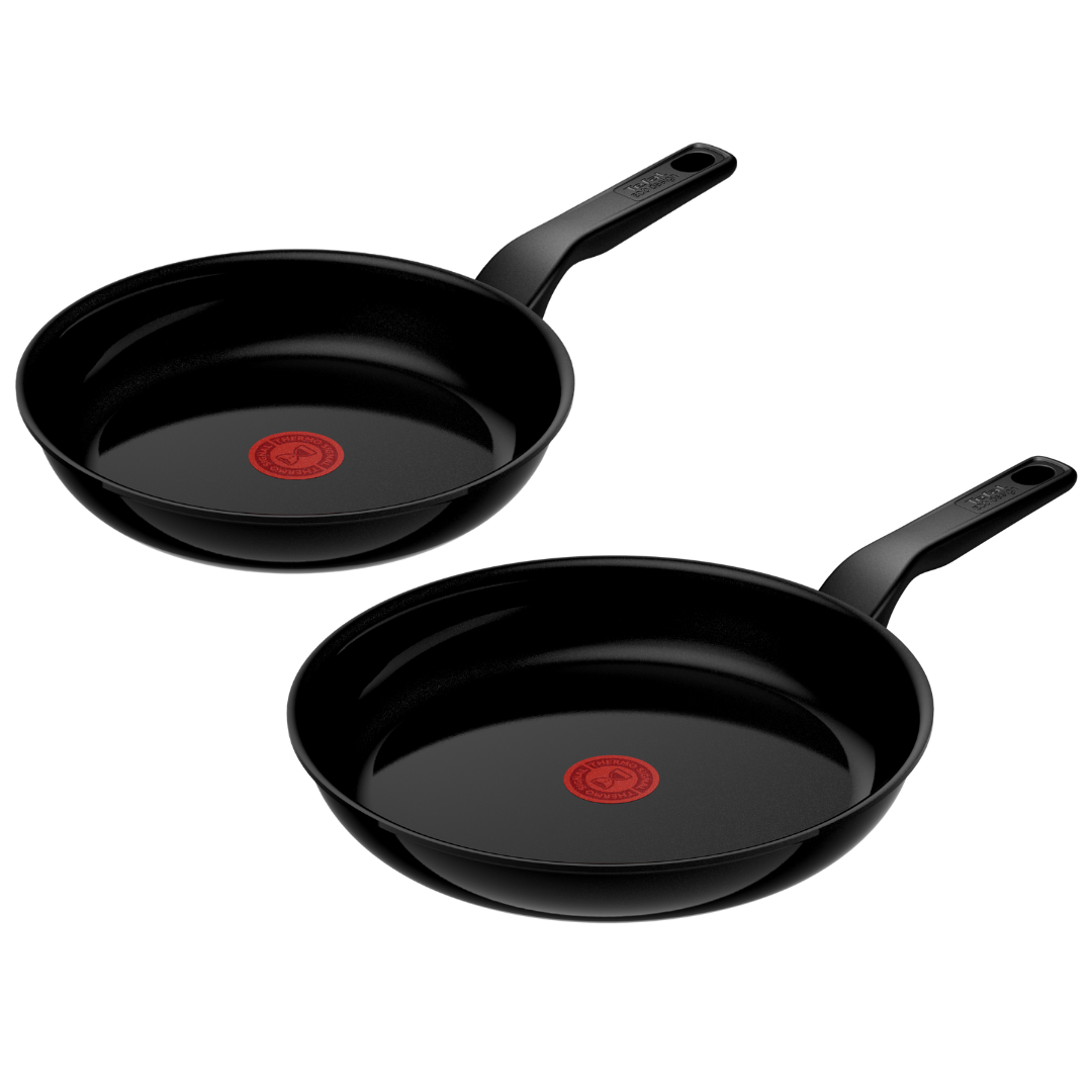 Tefal Renew Black Twin Pack Non-Stick Frypan Set - 20cm & 28cm Ceramic Coated Pans for Healthy Cooking | Perfect for Frying, Sautéing & Baking | Dishwasher Safe