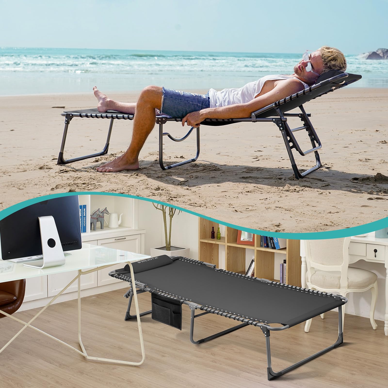 Premium WEJOY Outdoor Folding Chaise Lounge Chairs - 2 Pack Adjustable 5-Position Recliners for Patio, Beach, Pool & Camping - Heavy Duty Sunbathing Chairs with Shoulder Strap & Pillow - Perfect for Backyard Relaxation, Vacation & Outdoor Adventures