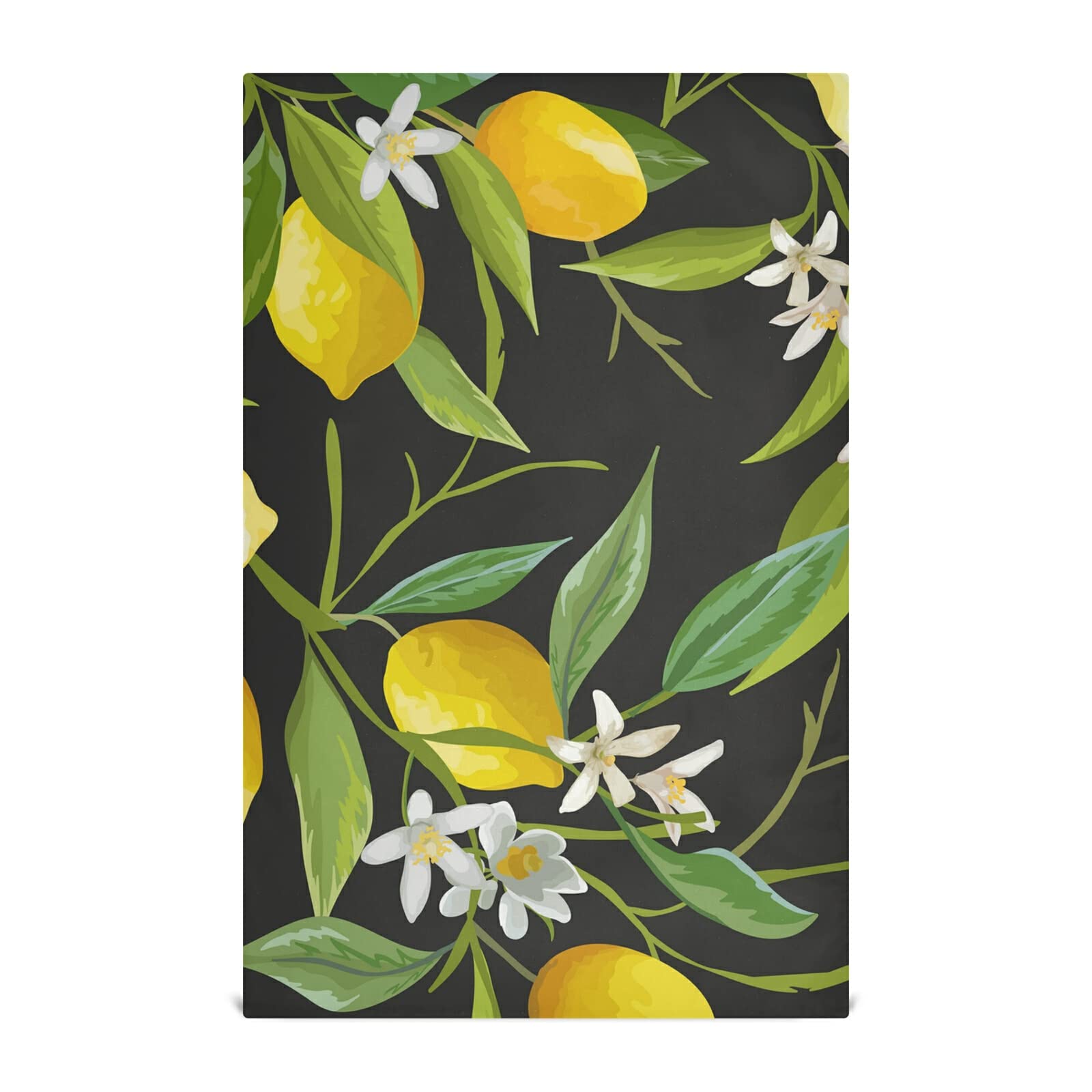 Premium Polyester Kitchen Dish Towel Set - Lemon Fruits & Green Leaves Design, Hemmed Waffle Dishcloths with Hanging Loop | Perfect for Hand Drying, Bar Cleaning & Tea Towel Use