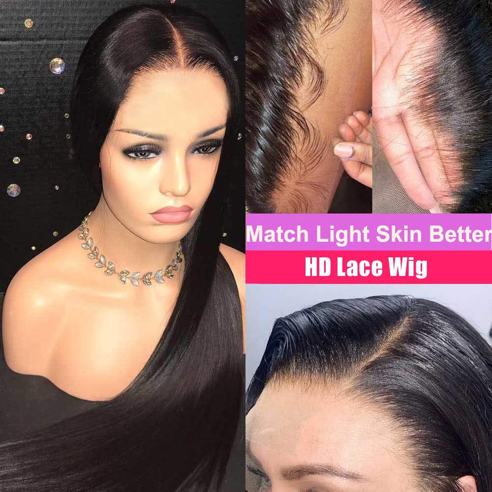 HD Invisible Lace Straight Human Hair Wig - 360 Transparent Lace Front, 150% Density, Glueless, Pre-Plucked with Baby Hair (14 Inch) | Perfect for Daily Wear, Cosplay & Special Occasions