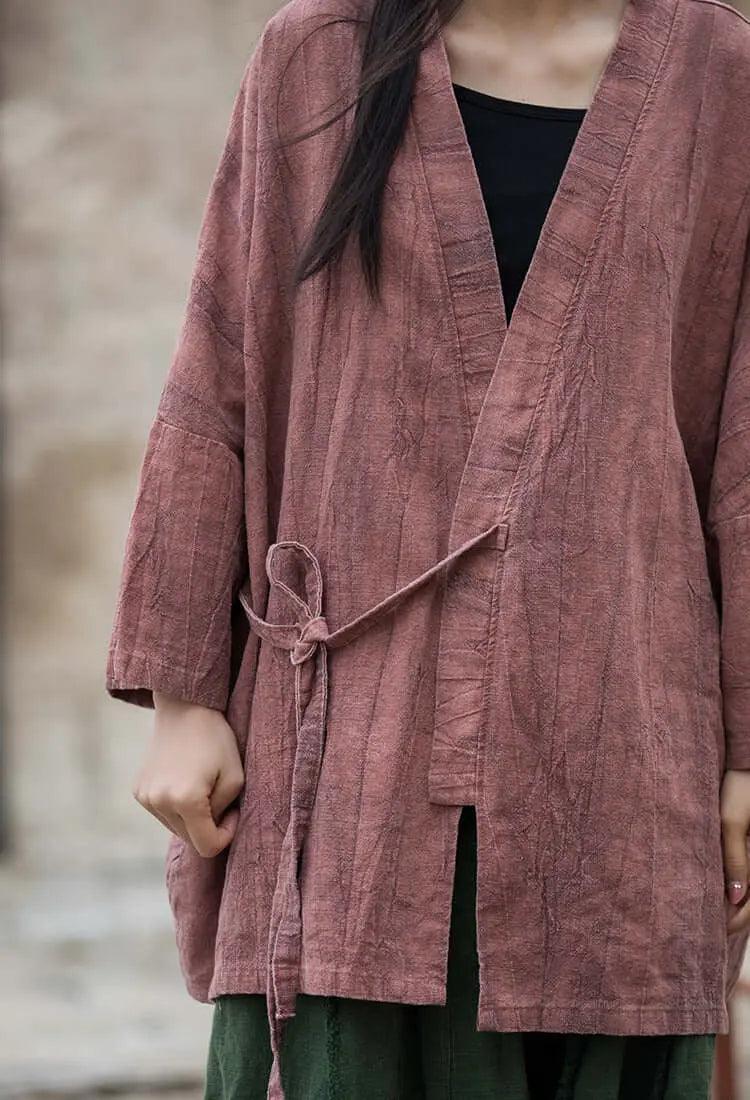 Women's Linen Asymmetrical Summer Coat with Breast Tie - Lightweight Beach Cover Up, Boho Chic Outerwear for Vacation & Casual Outings