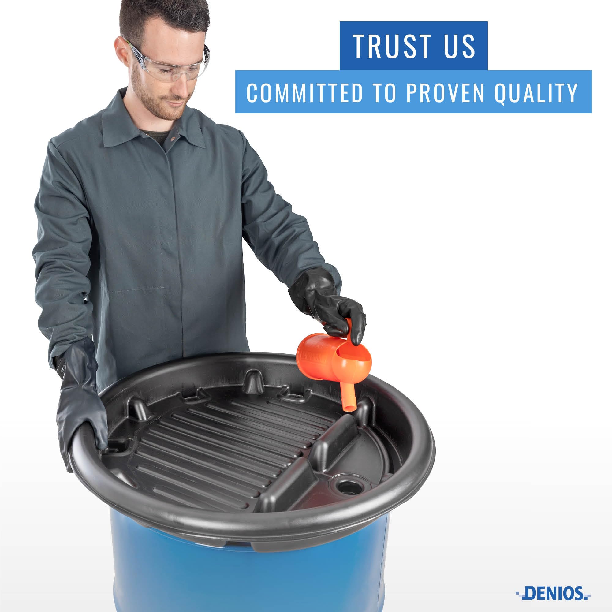 DENIOS® Extra Large 55 Gallon Drum Funnel - Wide Mouth Design for Easy Pouring, Durable Chemical-Resistant Poly Funnel for Liquids, Oils & Chemicals - Perfect for Industrial, Automotive & DIY Use