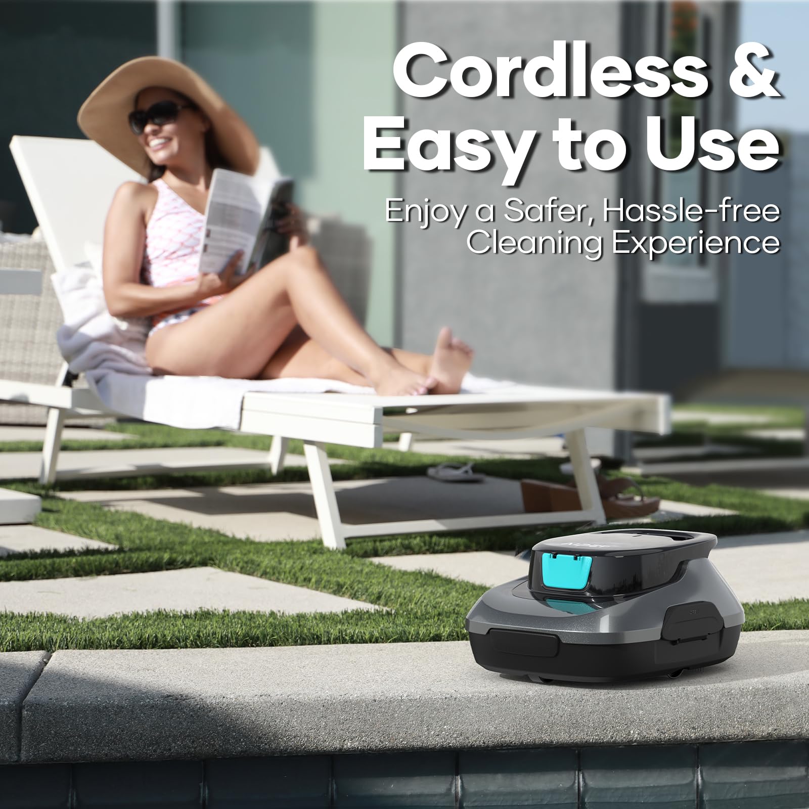 AIPER Cordless Automatic Pool Cleaner - Lightweight Robotic Pool Vacuum with Auto-Parking, Ideal for Above Ground Flat Pools up to 860 sq.ft (Gray) | Perfect for In-Ground & Above Ground Swimming Pools, Spas, and Backyard Cleaning