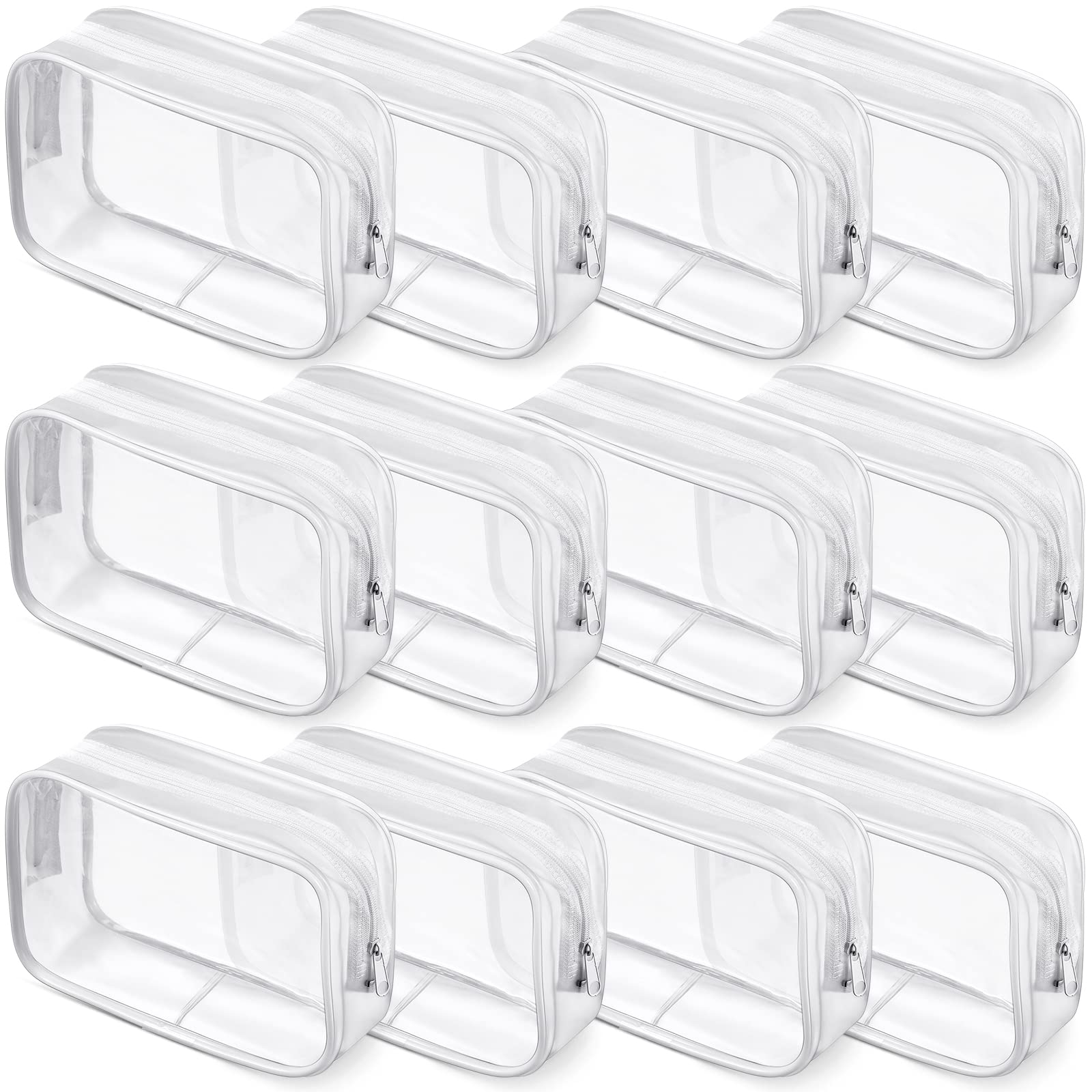 12-Piece Clear PVC Cosmetic Bags Set - Waterproof Zippered Toiletry Pouches for Travel, Bathroom & Makeup Organization - Portable Vinyl Plastic Makeup Cases (White, Large) - Perfect for Vacation, Gym, Airplane Carry-On & Daily Beauty Storage