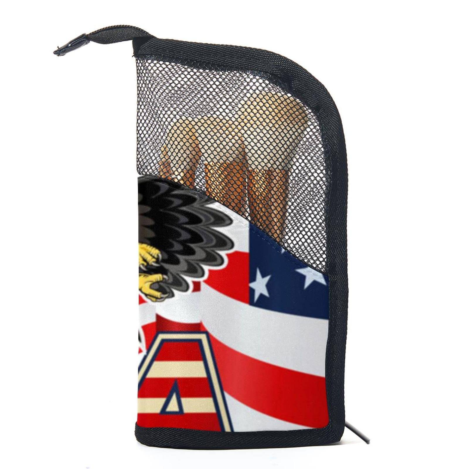 Premium Makeup Brush Organizer Bag with 12 Slots - Patriotic Eagle & US Flag Design - Portable Travel Cosmetic Brush Holder Case - Perfect for Home Storage & On-the-Go Makeup Artists