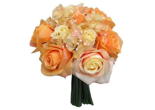 Elegant Orange Rose & Hydrangea Silk Wedding Bouquet - Realistic Artificial Flowers for Bridal Bouquets, Centerpieces & Home Decor