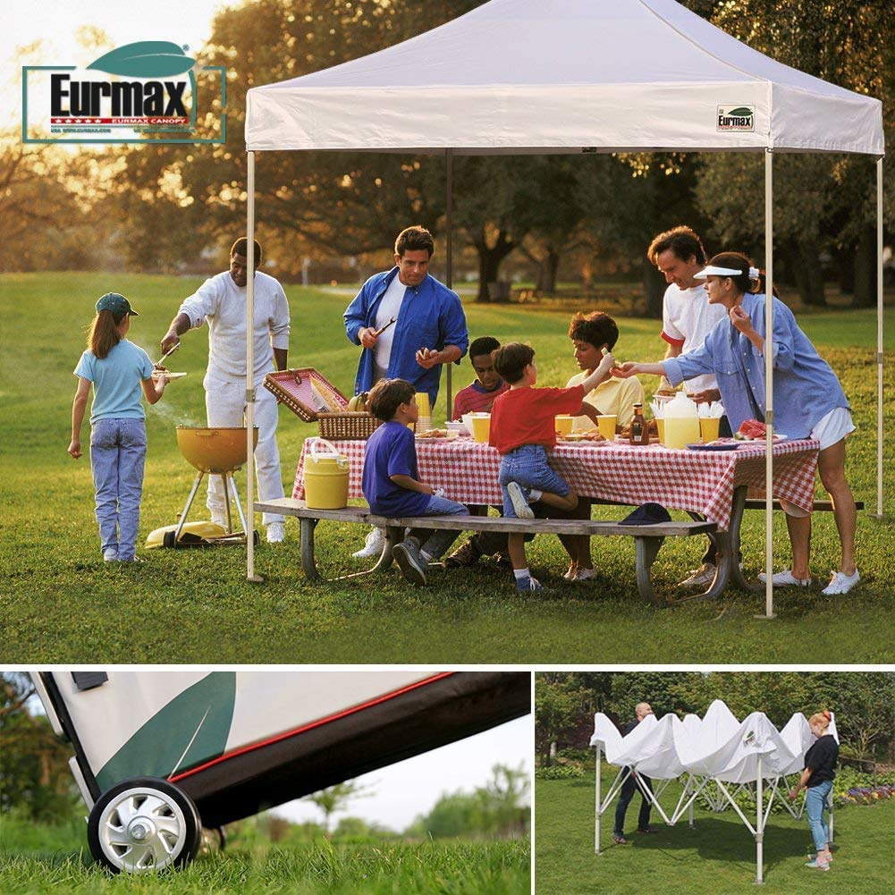 Eurmax USA 8'x12' Heavy Duty Pop Up Canopy Tent - Commercial Instant Shelter with Roller Bag & 4 Sand Weight Bags (Grey) - Perfect for Outdoor Events, Farmers Markets, Beach Parties & Camping