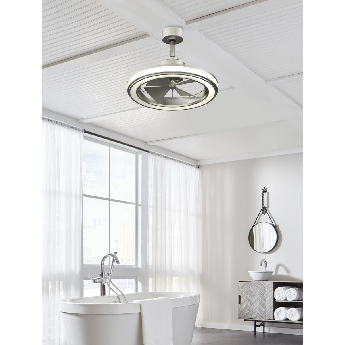 Fanimation Gleam 16 Inch Brushed Nickel Ceiling Fan with LED Light Kit - Indoor/Outdoor Use, Energy Efficient, Quiet Motor - Perfect for Bedroom, Living Room, Patio & Covered Porches (14.91x23.70x23.70)