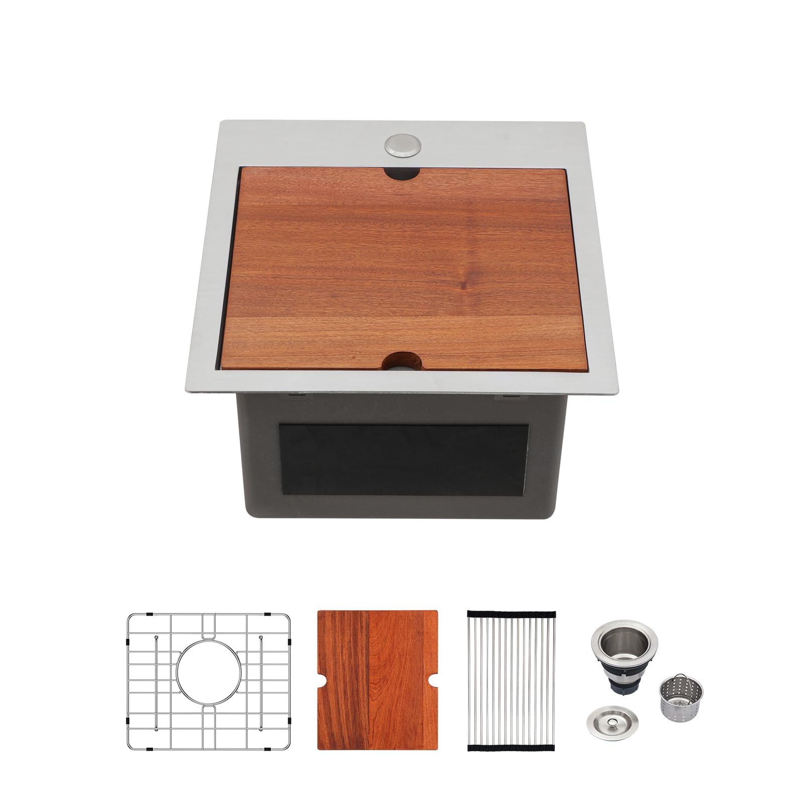 Logmey 15 Inch Drop-In Bar Sink - 15x15 Inch Stainless Steel Kitchen Prep Sink, 16 Gauge Single Bowl Topmount Workstation Sink with Round Corners for Small RV, Bar & Kitchen Use - Perfect for Food Prep, Beverage Station & Compact Spaces