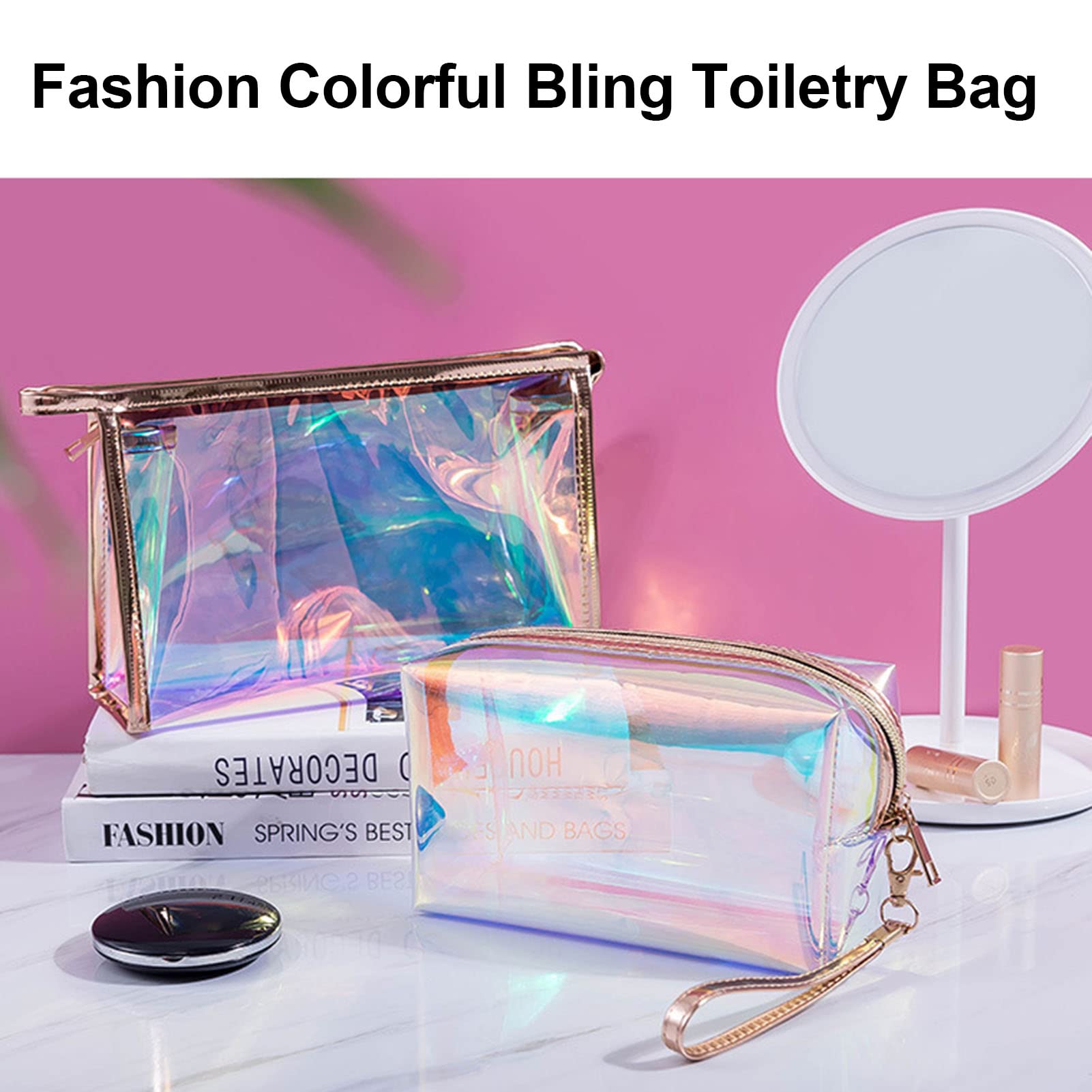 2-Pack Clear TPU Travel Toiletry Bags for Women - Waterproof Cosmetic & Makeup Organizer with Fashion Bling Design - Perfect for Vacation, Gym, Business Trips & Daily Essentials Storage