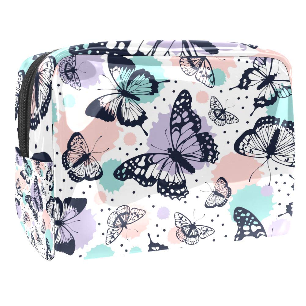 Portable Travel Makeup Bag for Women - Waterproof Cosmetic Pouch with Zipper Closure, Butterfly Pattern Design - Perfect for Travel, Gym, and Daily Organizer