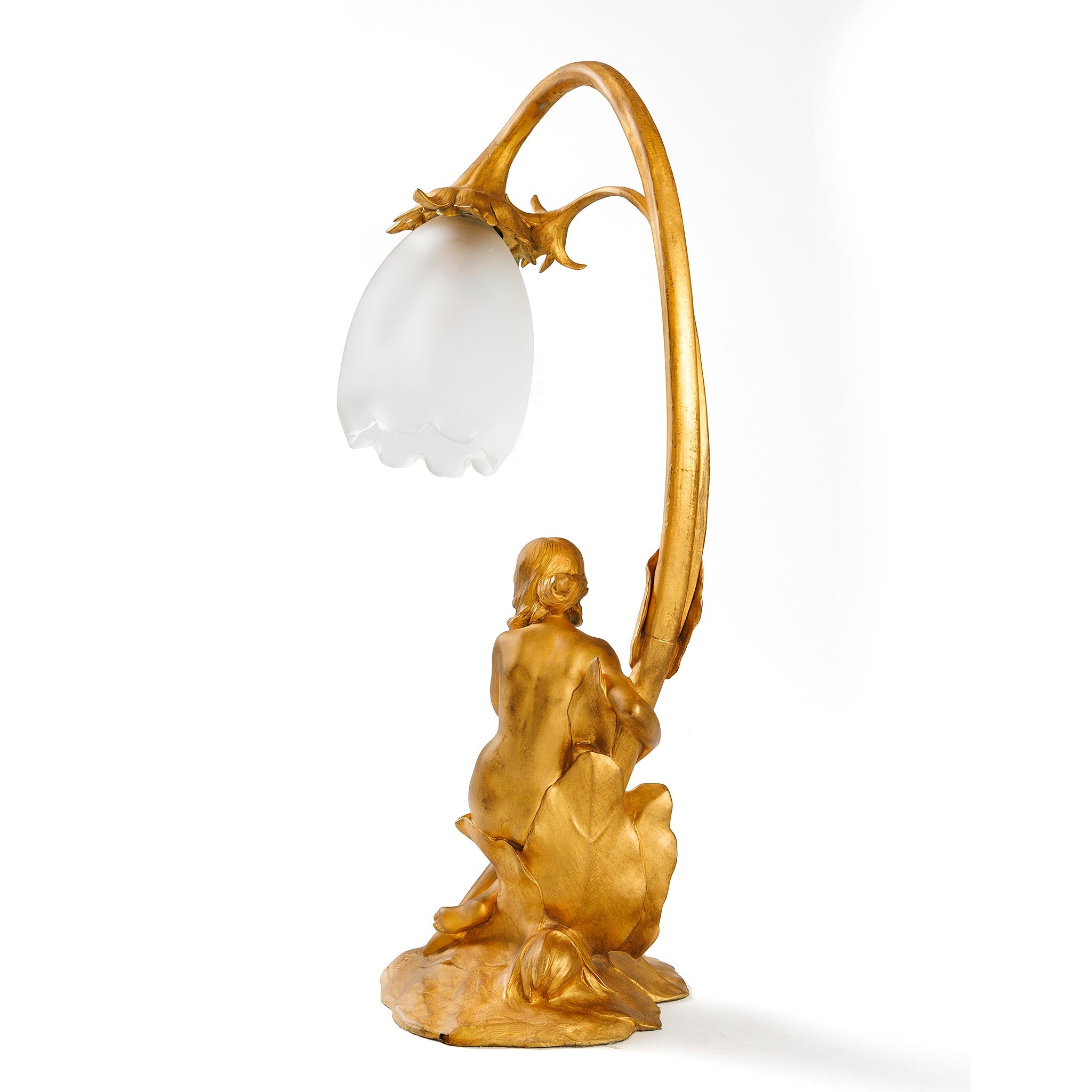 Maurice Bouval Femme aux Nénuphars Art Nouveau Figural Sculpture with LED Lighting - Elegant Home Decor for Living Room, Bedroom, or Office