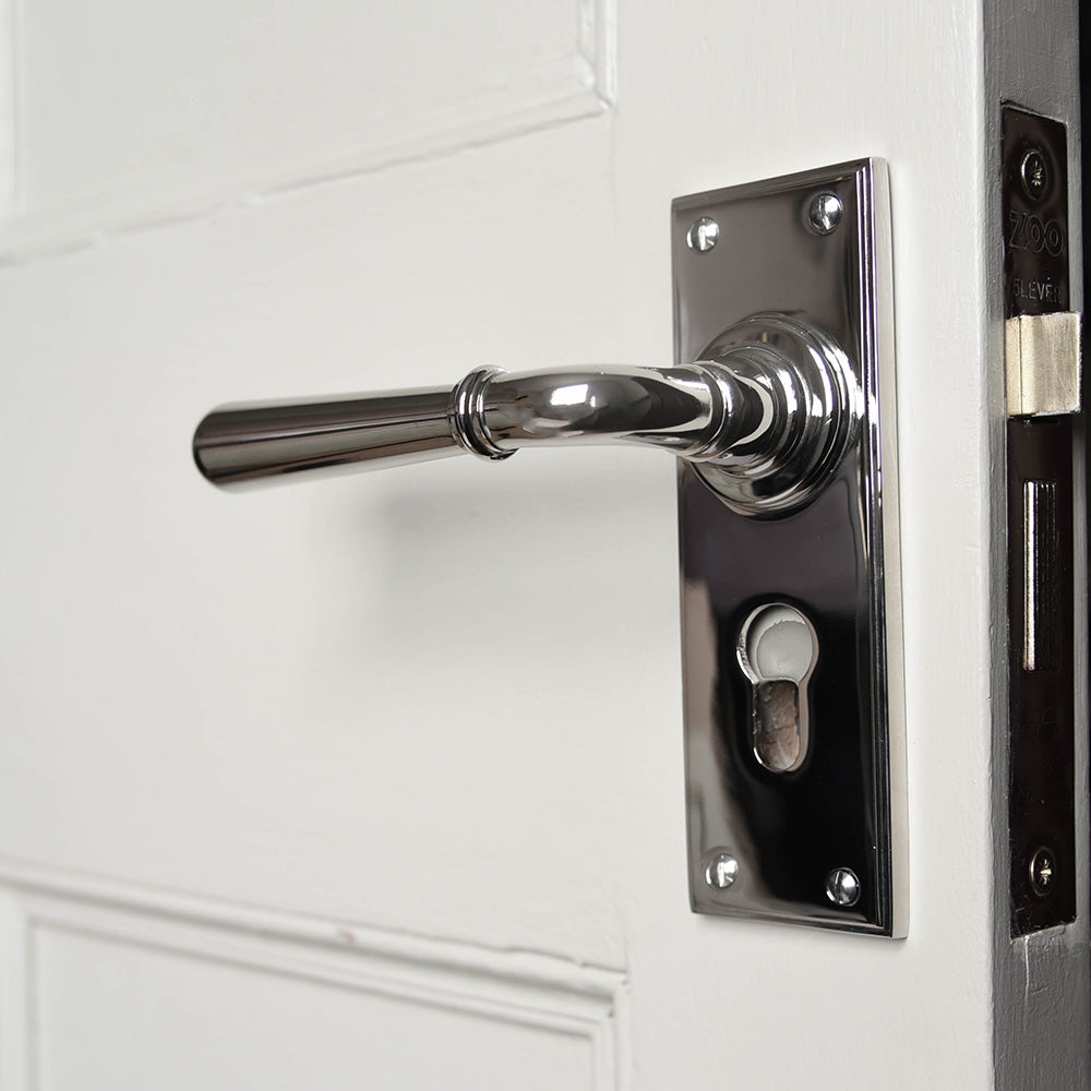 Polished Nickel Euro Lever Door Handles - Modern & Secure Entryway Hardware for Home & Office Doors | Perfect for Interior & Exterior Use