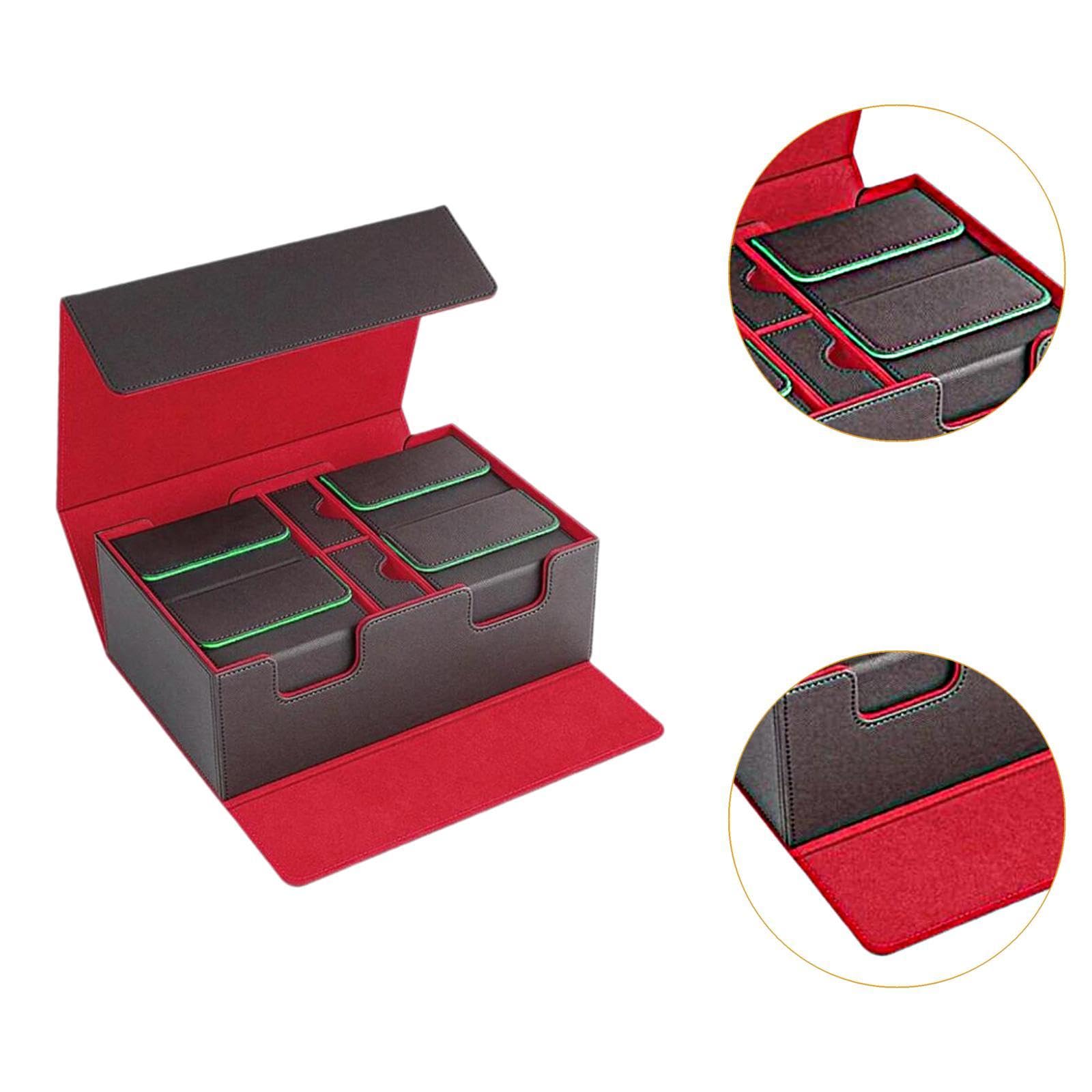 Milageto Trading Card Deck Case - Multifunctional Collectible Storage Box with Dividers for Hockey, Sports & Trading Cards (Red/Green Inner) - Perfect for Card Collectors, Game Nights & Organizing Collections