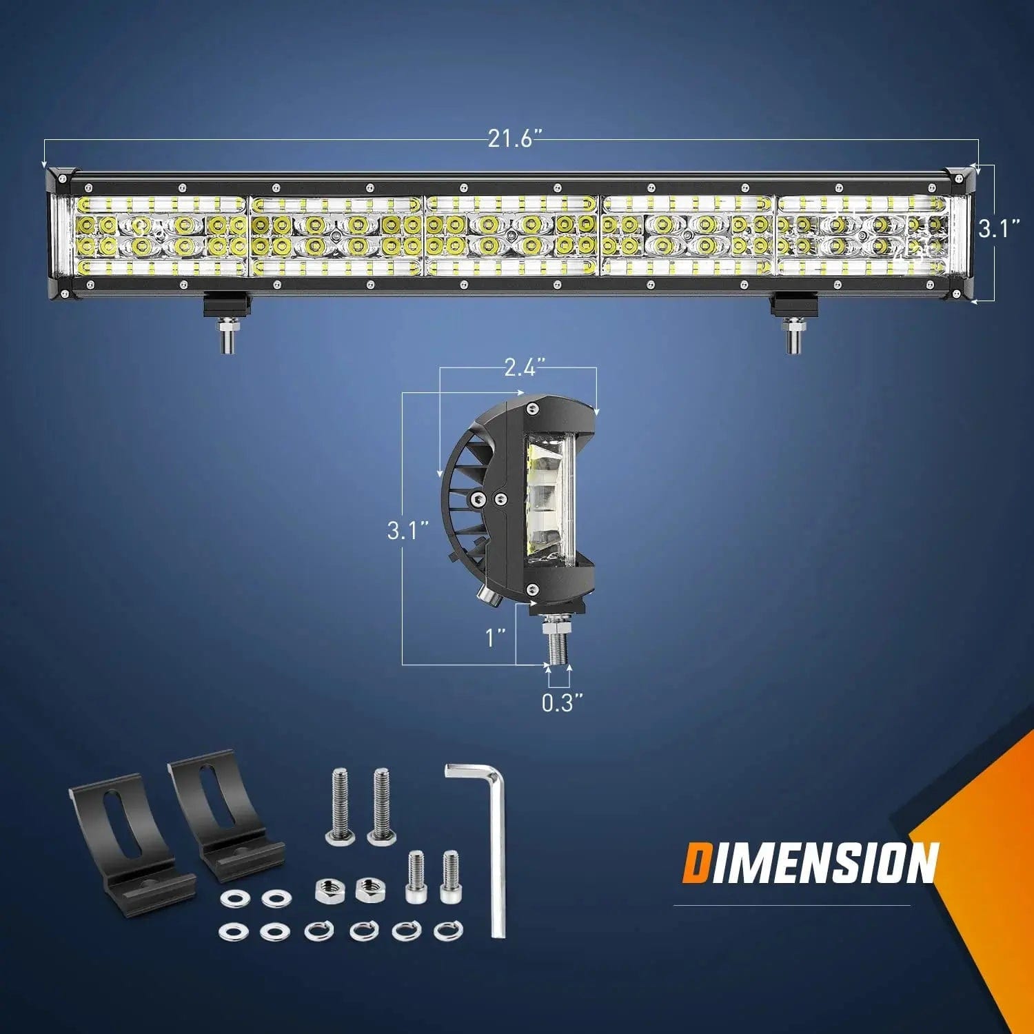 22 Inch 456W Quad Row LED Light Bar - Spot Flood Combo with 16AWG Wiring & 3-Pin Switch | Perfect for Off-Road Trucks, ATVs, UTVs, Boats & Marine Applications