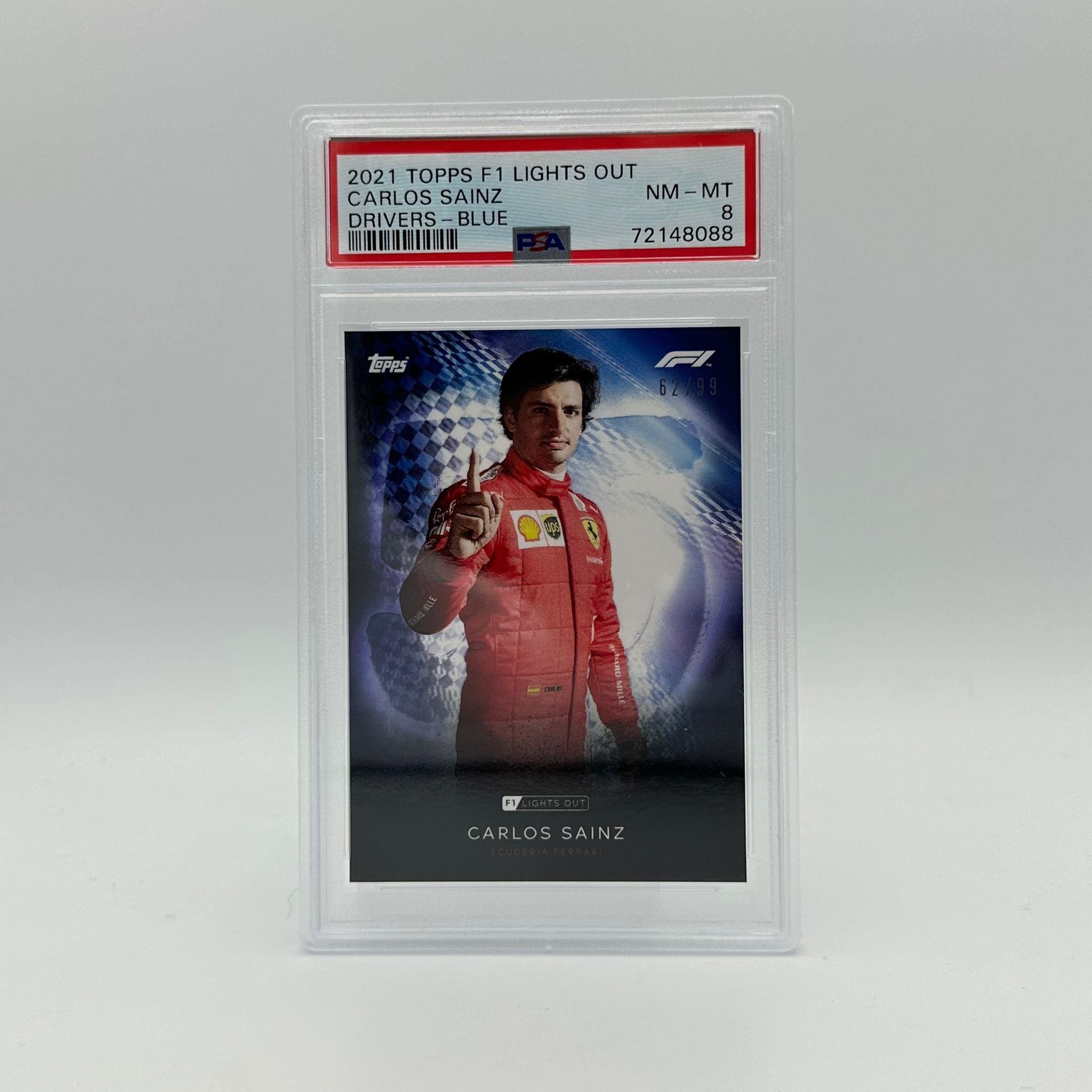 PSA 8 Graded 62/99 Carlos Sainz Blue Parallel F1 Racing Card - Perfect for Collectors, Fans & Sports Memorabilia Displays