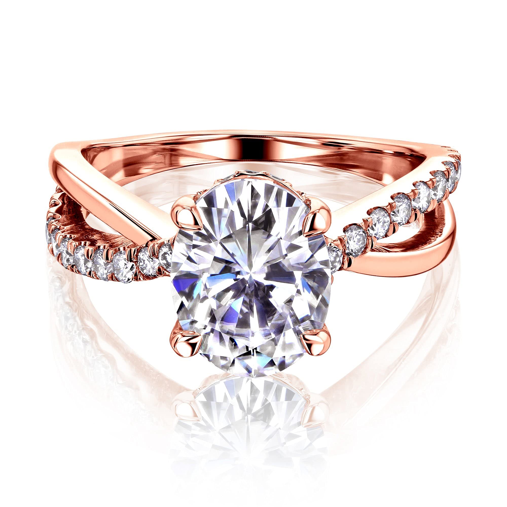 Kobelli 14K Gold Ribbon Bypass Oval Moissanite Engagement Ring for Women - Elegant Wedding Band, Anniversary Gift for Her - Perfect for Proposals, Bridal Jewelry & Special Occasions