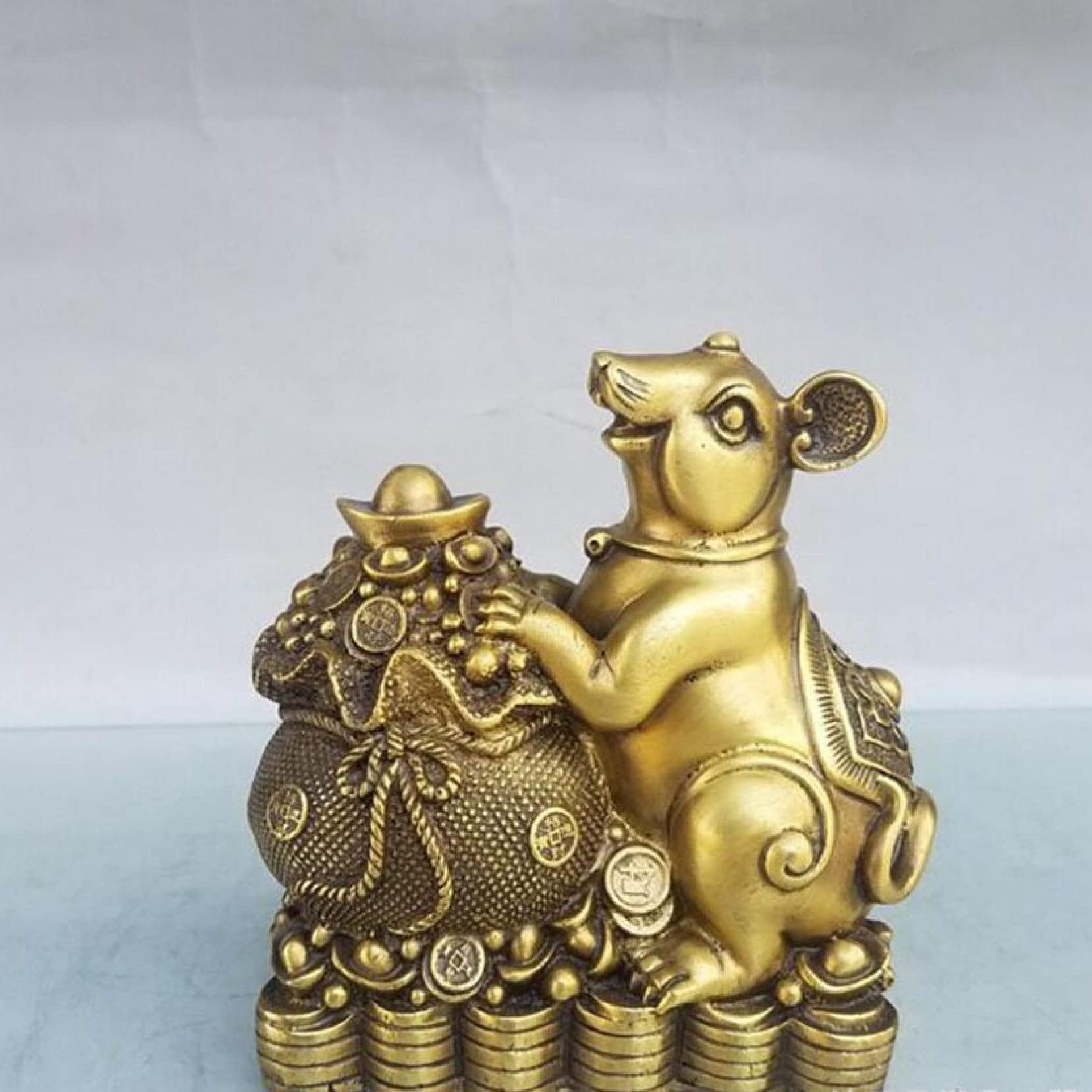 Chinese Feng Shui Money Cornucopia Mouse Brass Statue - Wealth & Fortune Collectible Figurine for Home Office Desk Decor | Perfect for New Year Gifts & Table Centerpiece Decoration