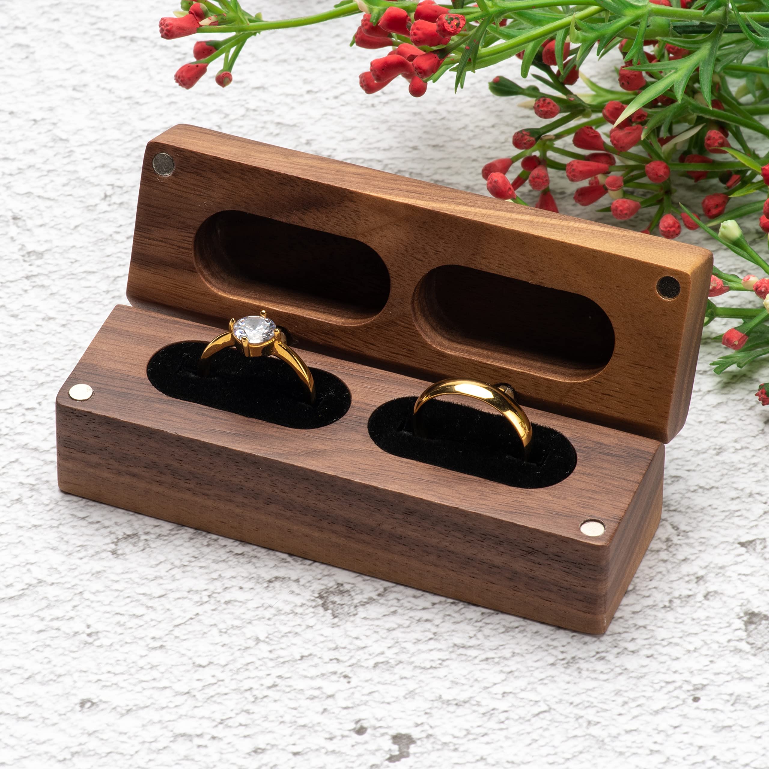 Elegant Wooden Double Ring Box for Wedding & Engagement - Jewelry Storage Holder for Two Rings - Perfect for Proposals, Vows & Anniversary Gifts