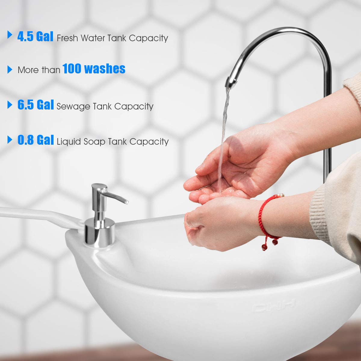 Giantex Portable Hand Washing Station with Wheels - 4.5 Gallon Fresh Water Tank, Towel Holder & Soap Dispenser - Foot Operated Free Standing Sink for Outdoor Camping, RV Trips, Picnics, and Indoor Use