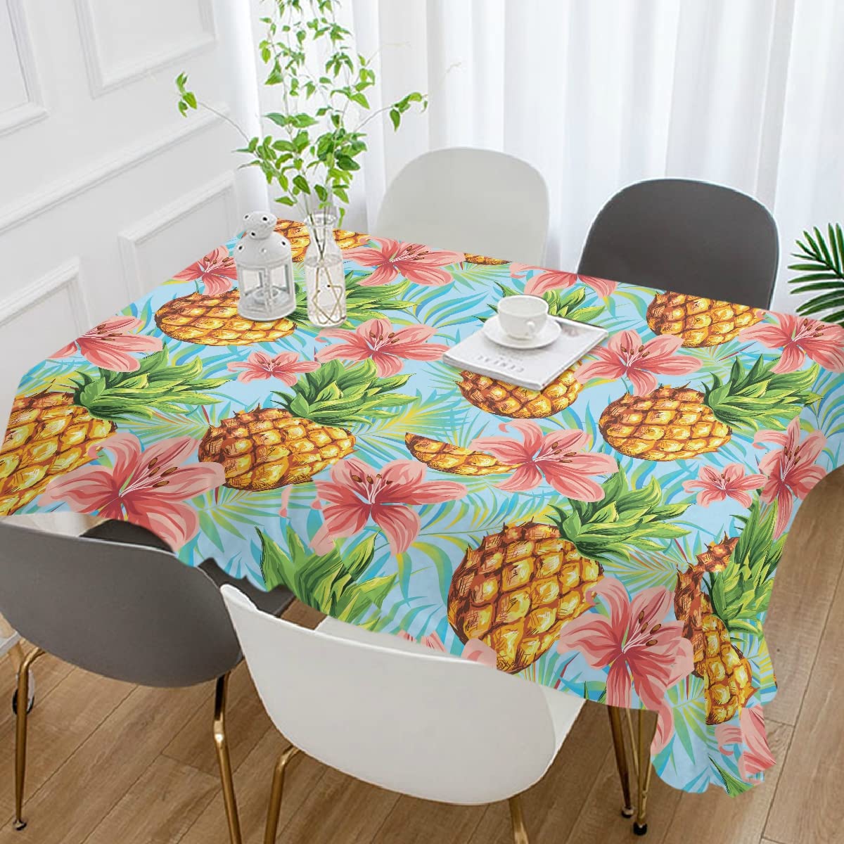 Tropical Plants & Fruits Tablecloth 60x90 Inches - Waterproof Rectangle Table Cover for Outdoor Wedding, Party, Dining Room - Durable Table Protector for Picnics, BBQs, and Home Decor