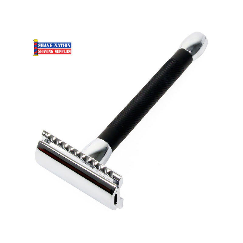 Merkur 20B Black & Chrome Long Handle Safety Razor for Men - Classic Barber Style Double Edge Razor for Smooth Shaving at Home or Travel