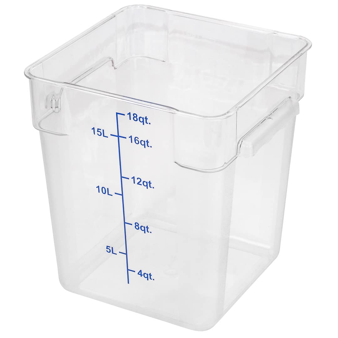 Met Lux 18 Quart Brine Bucket with Volume Markers & Built-In Handle - Clear & Blue Plastic Marinating Container, Dough Rising Bucket for Baking, Freezer-Safe (Lid Sold Separately) - Perfect for Meal Prep, BBQ Marinades & Bread Making