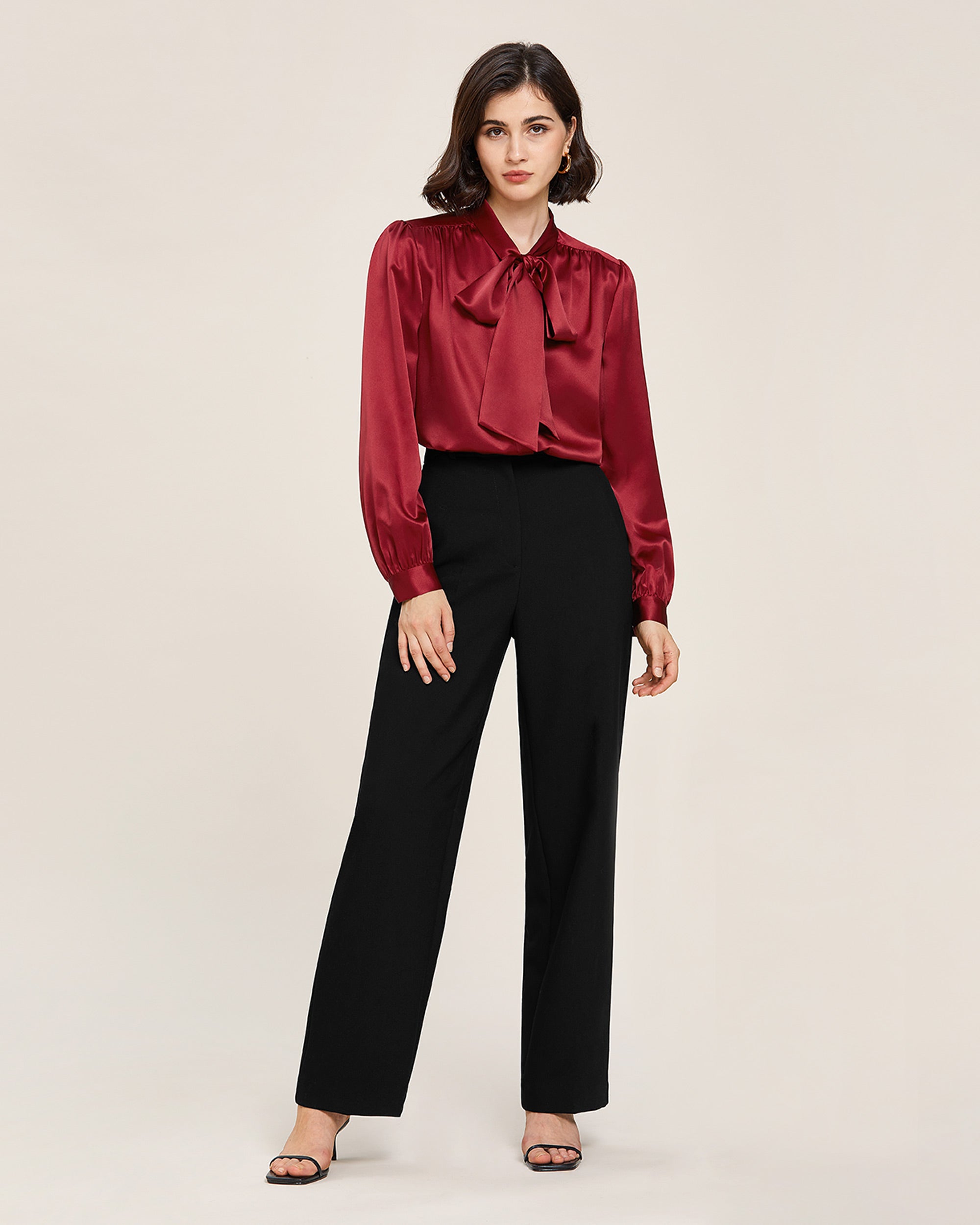 22MM Bow Tie Neck Silk Shirt for Women - Elegant Blouse for Office, Party & Special Occasions