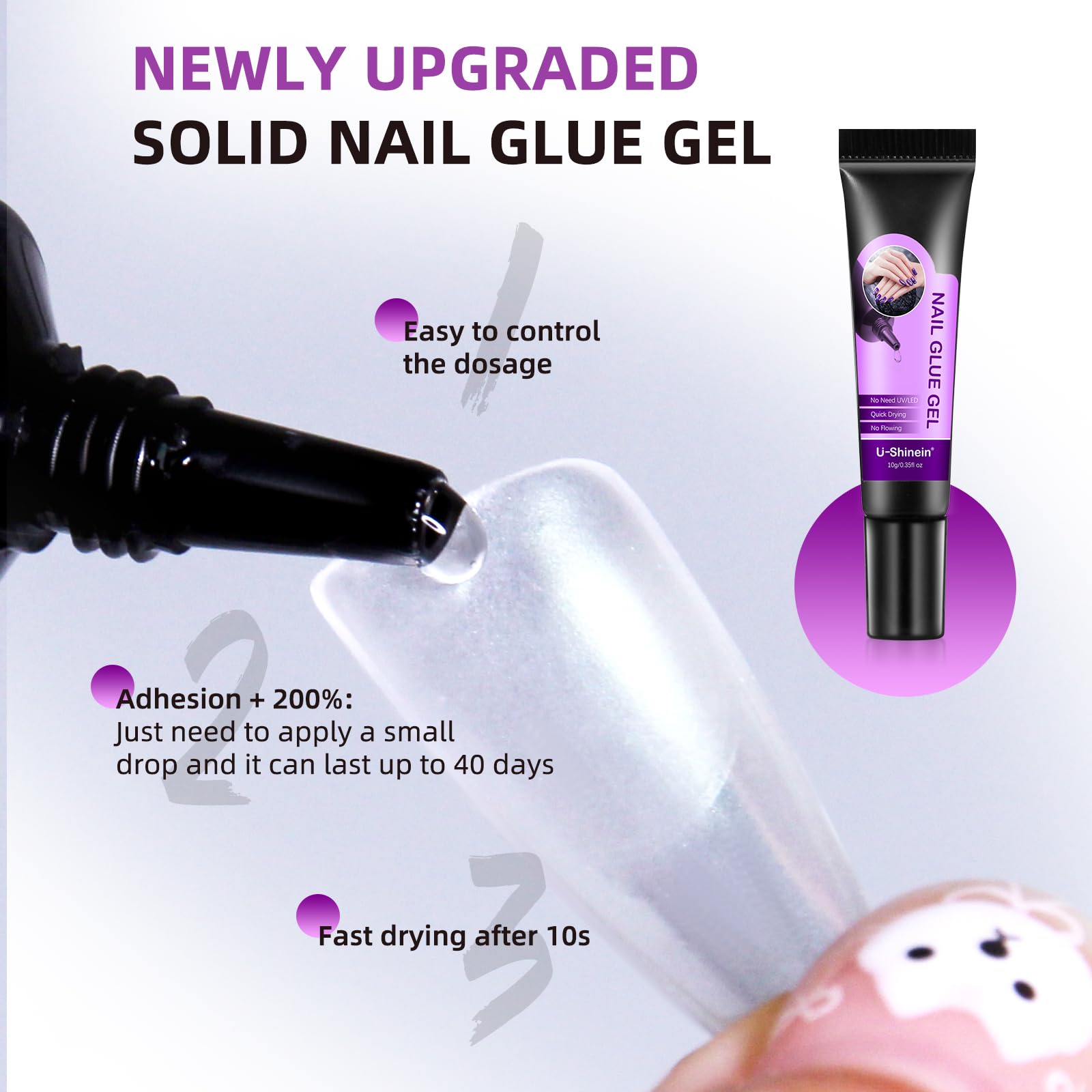 Upgraded Semi-Solid Nail Glue - 2 Pack Super Strong Nail Adhesive Gel for Press On Nails & Tips | 10 Second Quick Dry, No UV Lamp Needed | 28+ Days Long Lasting | 10g Nail Glue for Home & Salon Use | Perfect for DIY Manicures, Nail Extensions & False Nail Application