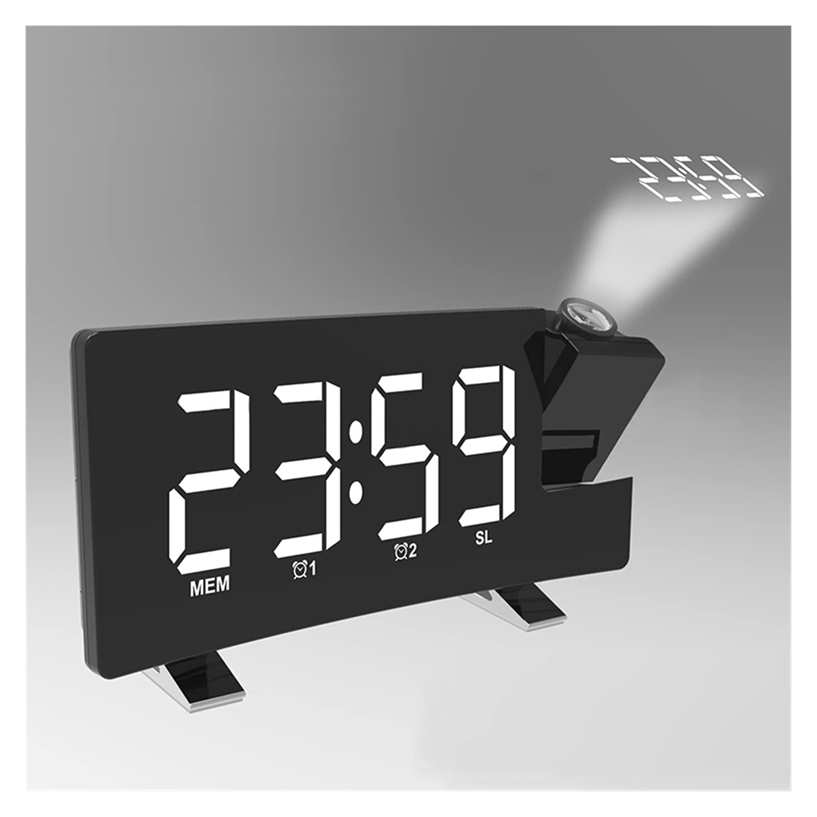 Digital LED Projection Alarm Clock with Date Display, Snooze Function & Backlight - White Desk Clock for Bedroom, Office, or Travel | Time Projection for Wall or Ceiling