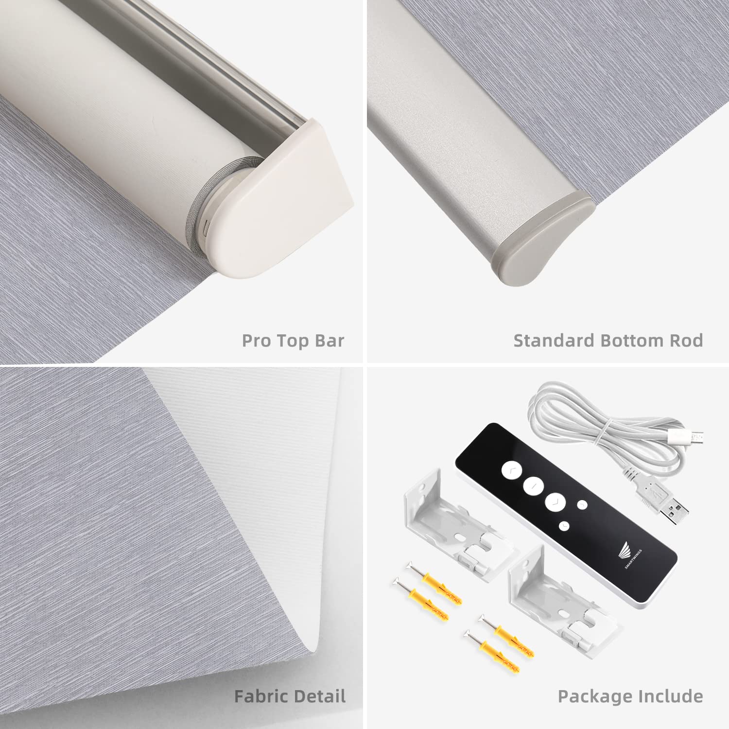 SmartWings Motorized Roller Shades - 100% Blackout Smart Window Blinds with Zigbee Motor, Alexa & Google Home Compatible, Cordless Rechargeable Remote Control - Light Grey (58