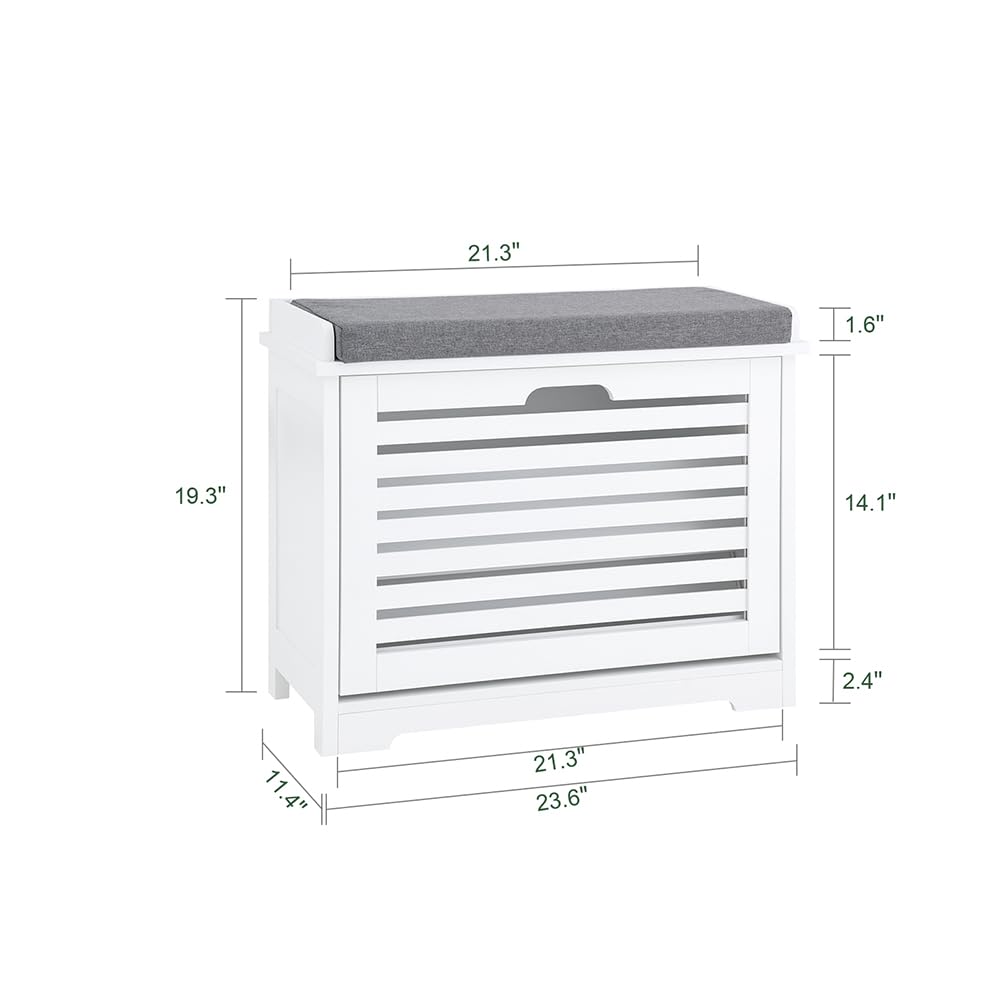 SoBuy Small Storage Bench with Seat Cushion - Narrow Shoe Cabinet with 1 Drawer for Entryway, Apartment, Living Room - White (FSR184-K-W) - Perfect for Organizing Shoes, Hats & Accessories in Small Spaces