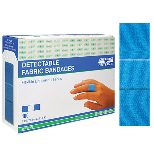 Fabric Detectable Bandages 2.2 x 7.6 cm - 100 Count Box | Food Safe, Industrial Use for Food Processing & Healthcare Safety