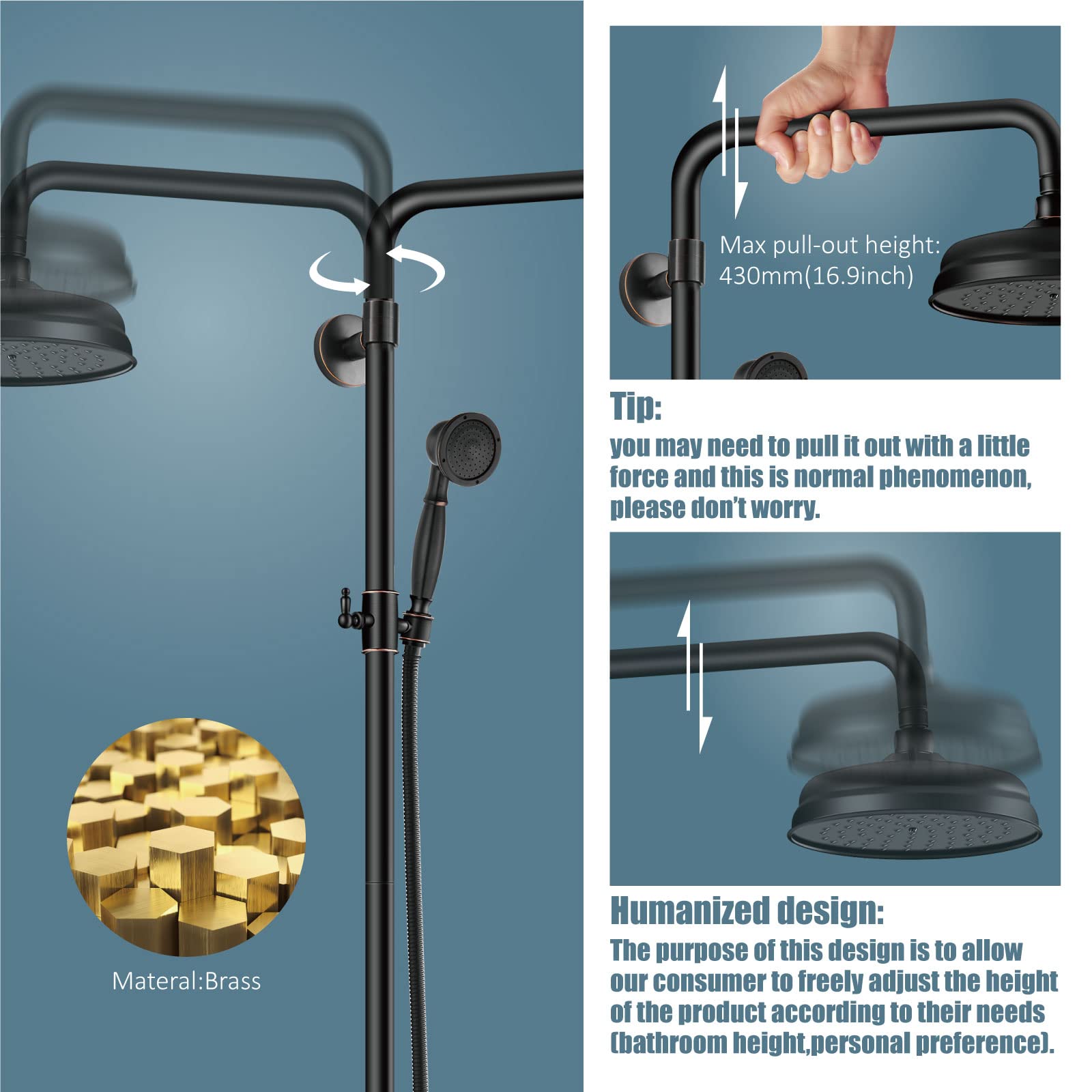 Aolemi Oil Rubbed Bronze Shower Faucet Set - 8 Inch Rainfall Shower Head with Mixer Valve, Cross Handle & Hand Spray for Bathtub | Bathroom Upgrade for Spa-Like Experience (Brass Construction, Easy Installation)