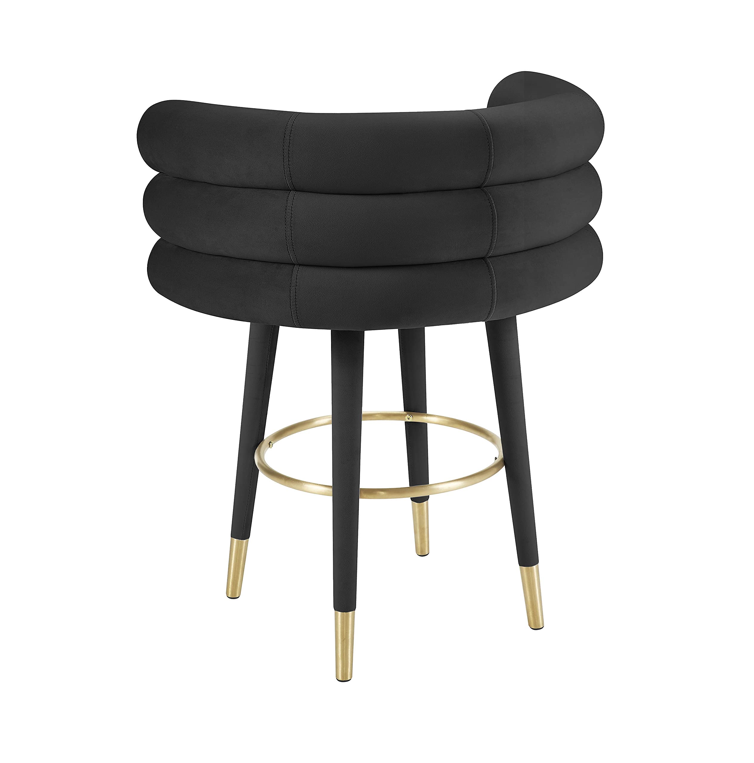 Tov Furniture Betty Stylish Velvet Upholstered Counter Stool with Gold Tipped Legs - Black Velvet Bar Stool for Kitchen Island, Breakfast Nook & Home Decor