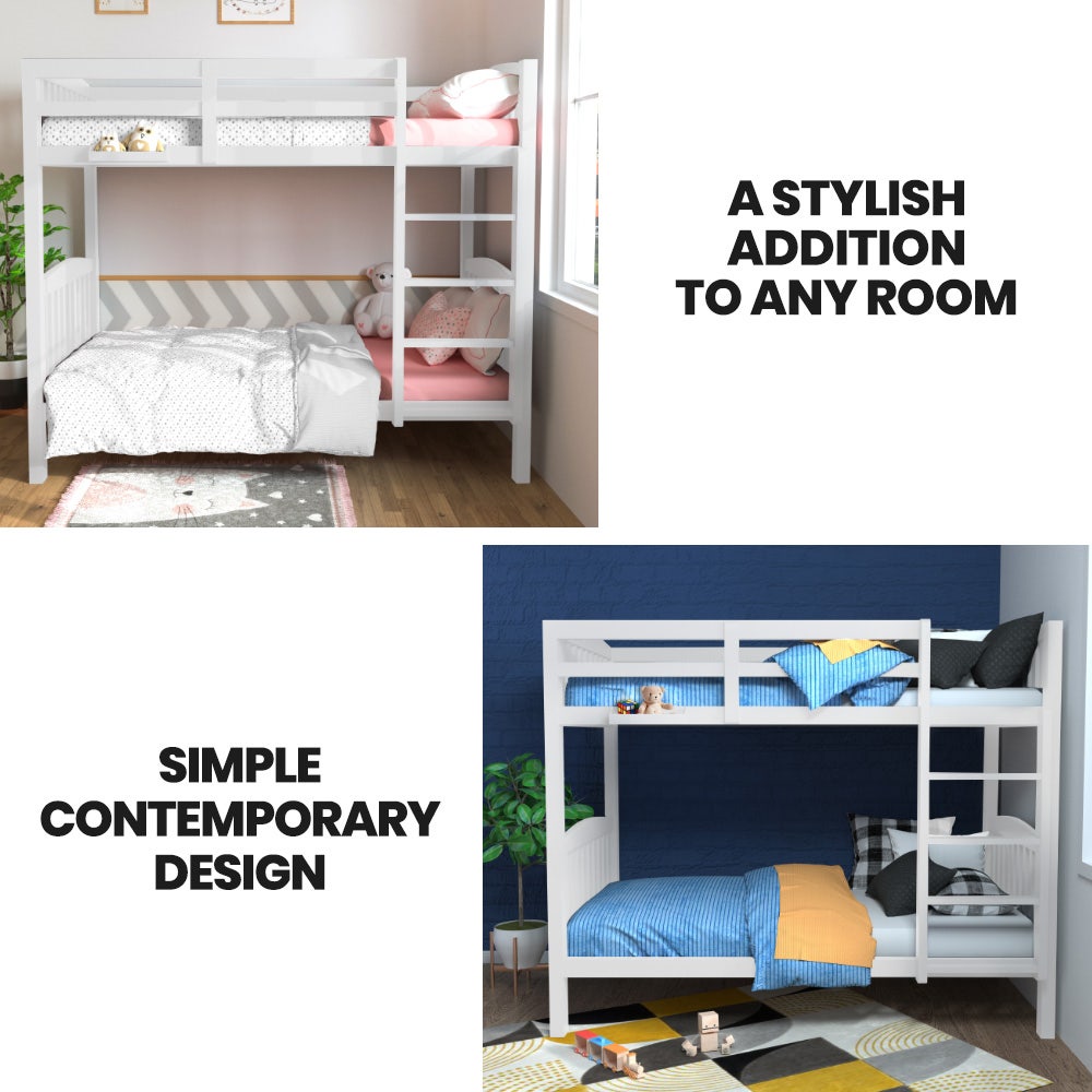Convertible Kids Wooden Bunk Bed - White Twin to 2 Single Beds for Boys & Girls - Perfect for Shared Bedrooms, Sleepovers & Space-Saving Kids' Rooms