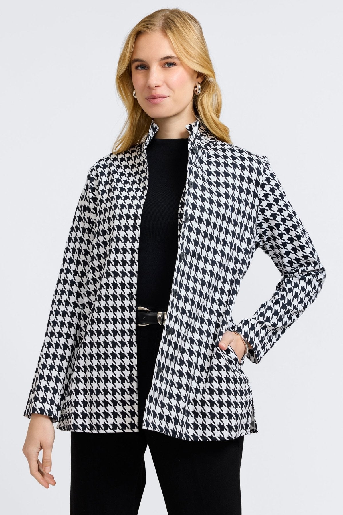 Carolina Classic Houndstooth Long Sleeve Shirt Jacket for Men & Women | Vintage Plaid Outerwear | Perfect for Fall, Winter & Outdoor Activities