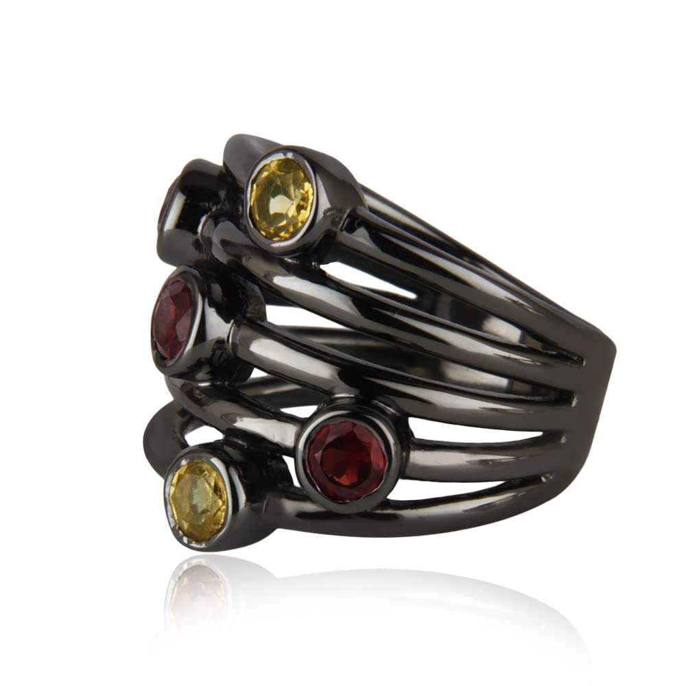 PANOPLY GEMSTONE RING - Multi Birthstone Eternity Band Stacking Ring with Garnet, Citrine & Black Rhodium (Size 5.5) - Perfect for Anniversary Gifts, Mother's Day Jewelry & Everyday Stackable Fashion