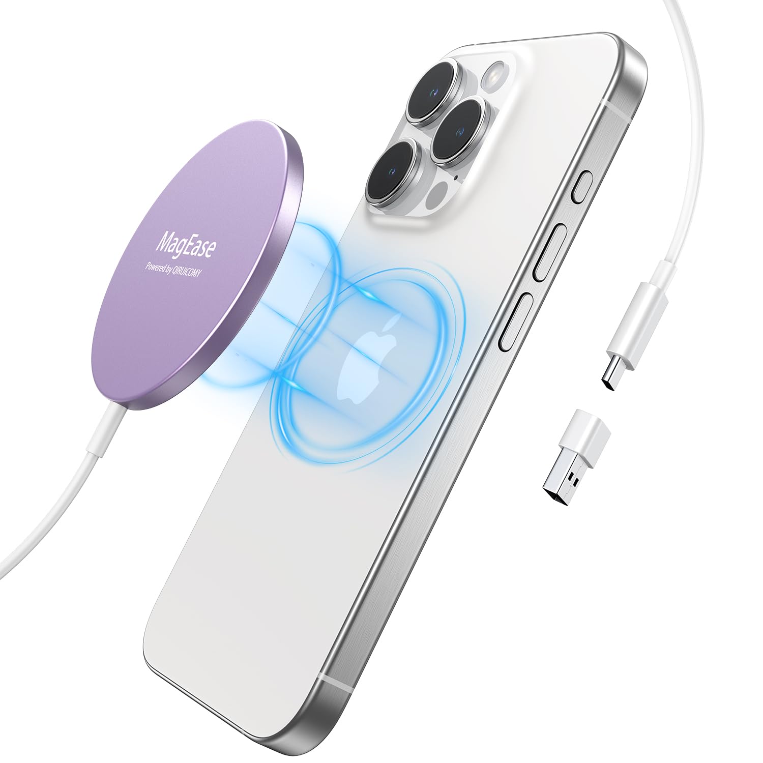 EXW Magnetic Wireless Charger for iPhone 16/15/14/13/12 Series & AirPods 3/2/Pro/Pro 2 - Fast Qi-Certified Magsafe Charging Pad (Purple) | Perfect for Home, Office & Travel Charging
