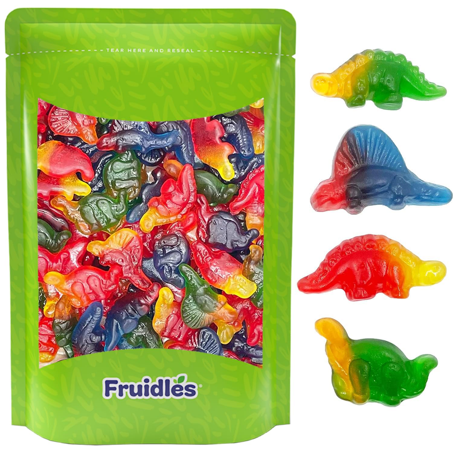 Fruidles Dinosaur Gummy Candy - 8oz Fruit Flavored Chewy Gummies for Kids, Party Favors, Halloween Treats & Snacks | Assorted Tropical Flavors | BPA-Free, Gluten-Free
