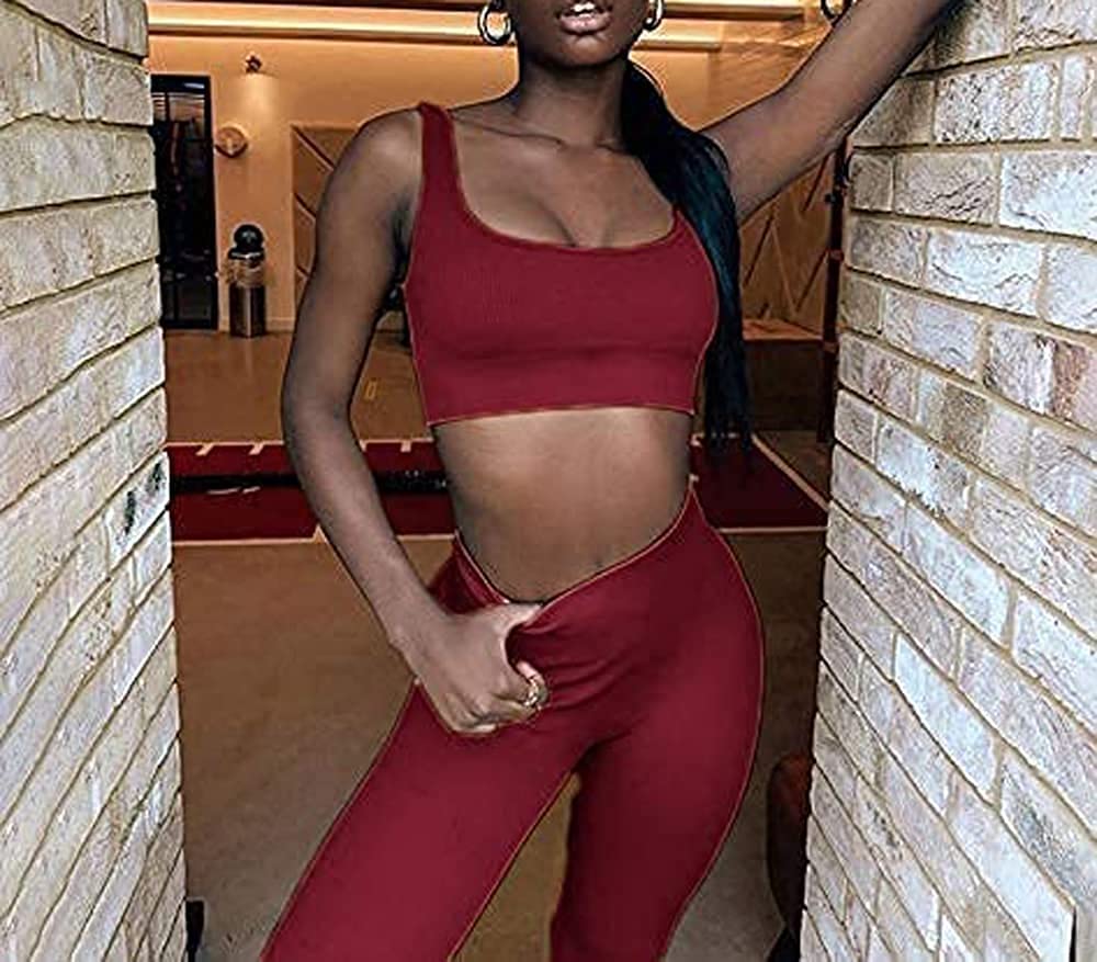 Women's 2-Piece Seamless Ribbed Workout Set - Crop Tank Top & High Waist Yoga Shorts | Gym, Running, Pilates & Lounge Wear