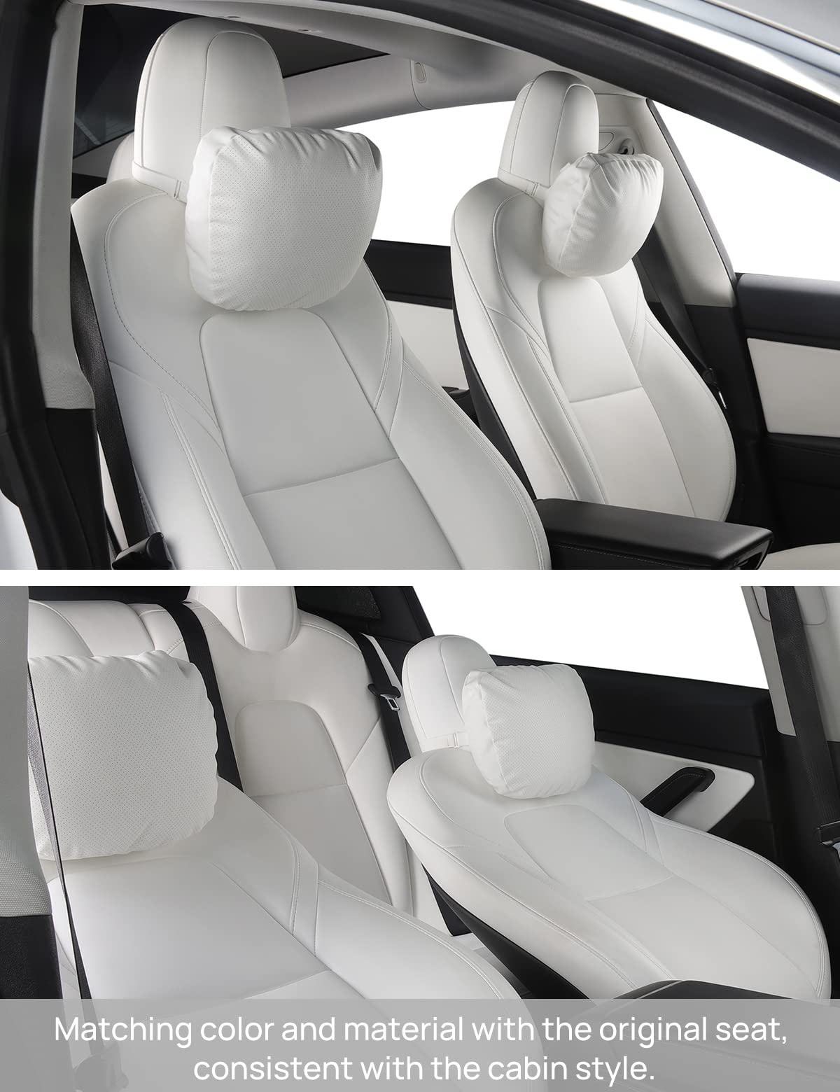 Tesla Model Y/X/3/S Leather Headrest Pillow - 2 Pack White for Travel Comfort