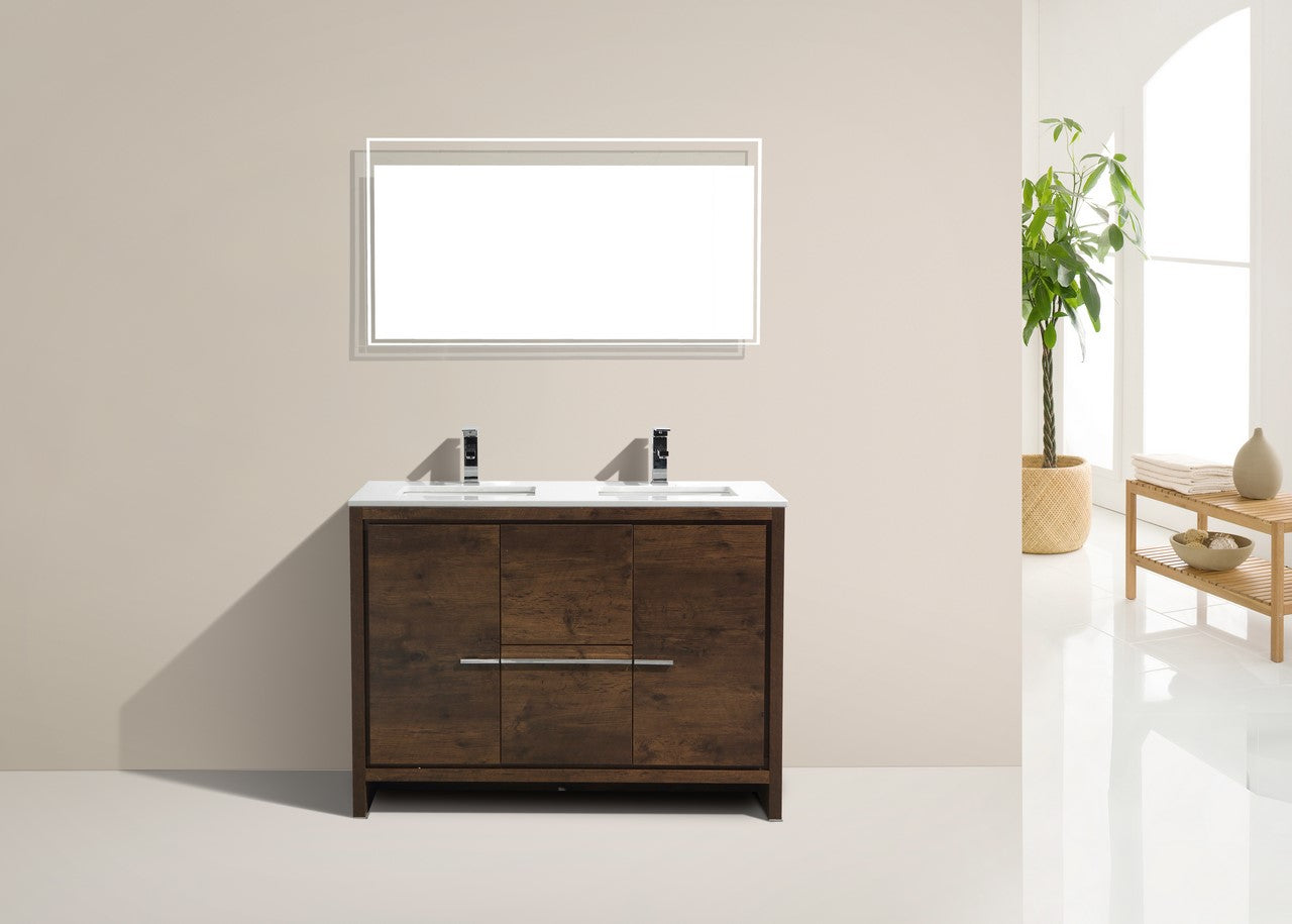 Modern Double Sink Bathroom Vanity with Rose Wood & Quartz Countertop - Floor Standing Design for Master Bath or Guest Bath Remodel