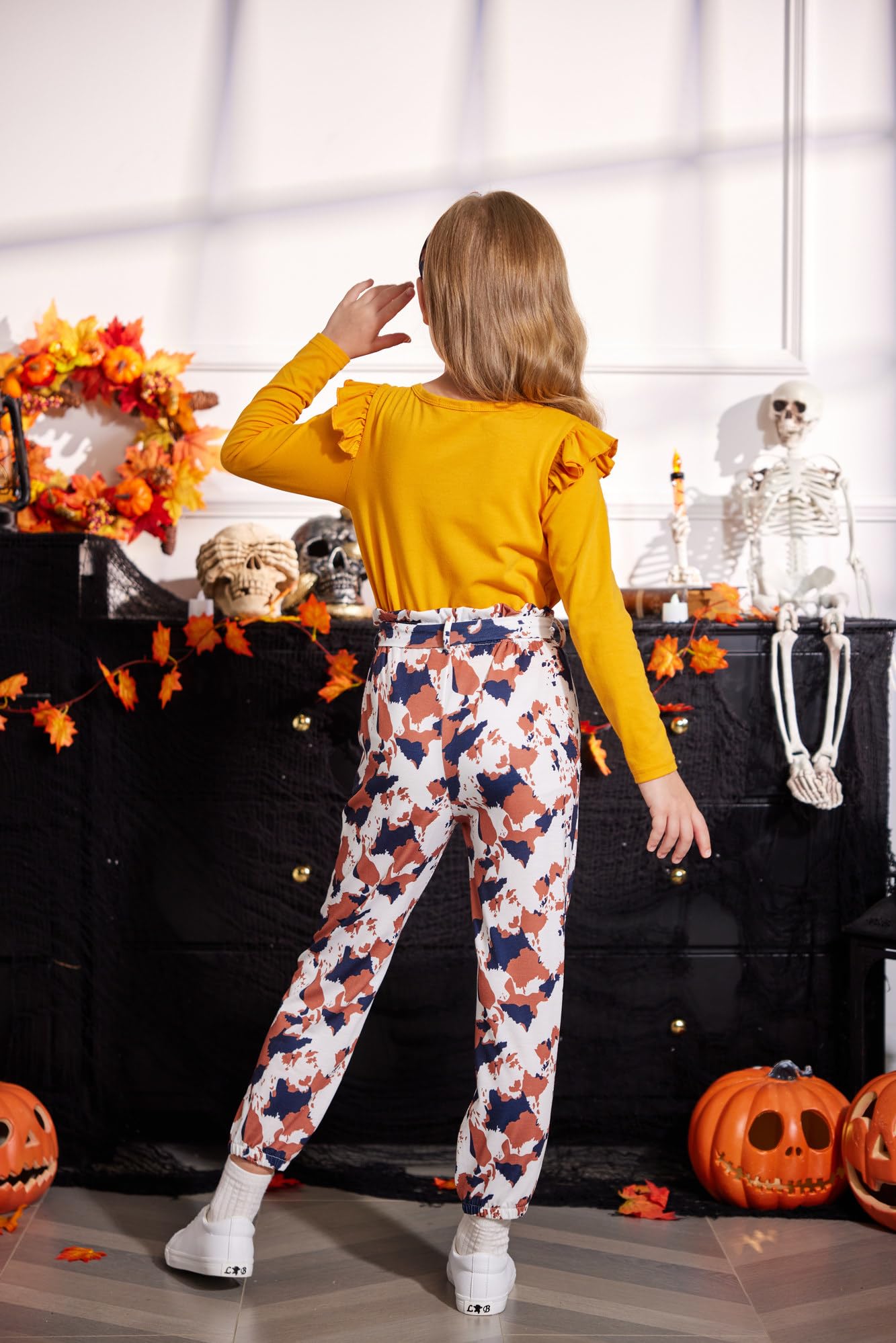 Arshiner Toddler Girl Fall Outfits - Ruffle Tops & Floral Pants Set with Headband, Kids Joggers Outfit 3T-12Y - Perfect for Playdates, Preschool & Family Photos