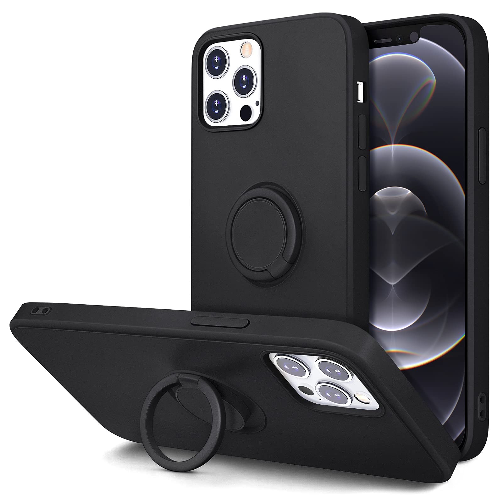 Hython iPhone 12 Pro Max Case with Ring Stand - 360° Rotatable Magnetic Kickstand, Shockproof Cover for Women & Men | Perfect for Work & Travel
