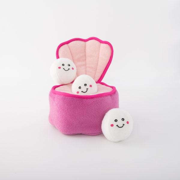 Zippy Burrow Plush Dog Toy with Pearl in Oyster - Interactive Hide & Seek Squeaky Chew Toy for Small & Medium Dogs - Perfect for Playtime, Training & Anxiety Relief