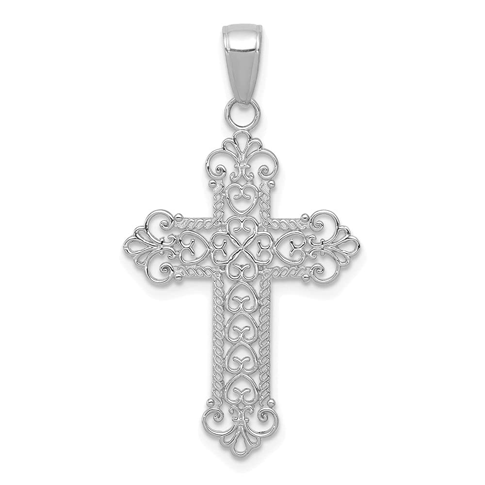 14K Yellow or White Gold Fleur De Lis Cross Charm Pendant Necklace for Women - Elegant Religious Jewelry Gift for Baptism, Confirmation & Everyday Wear