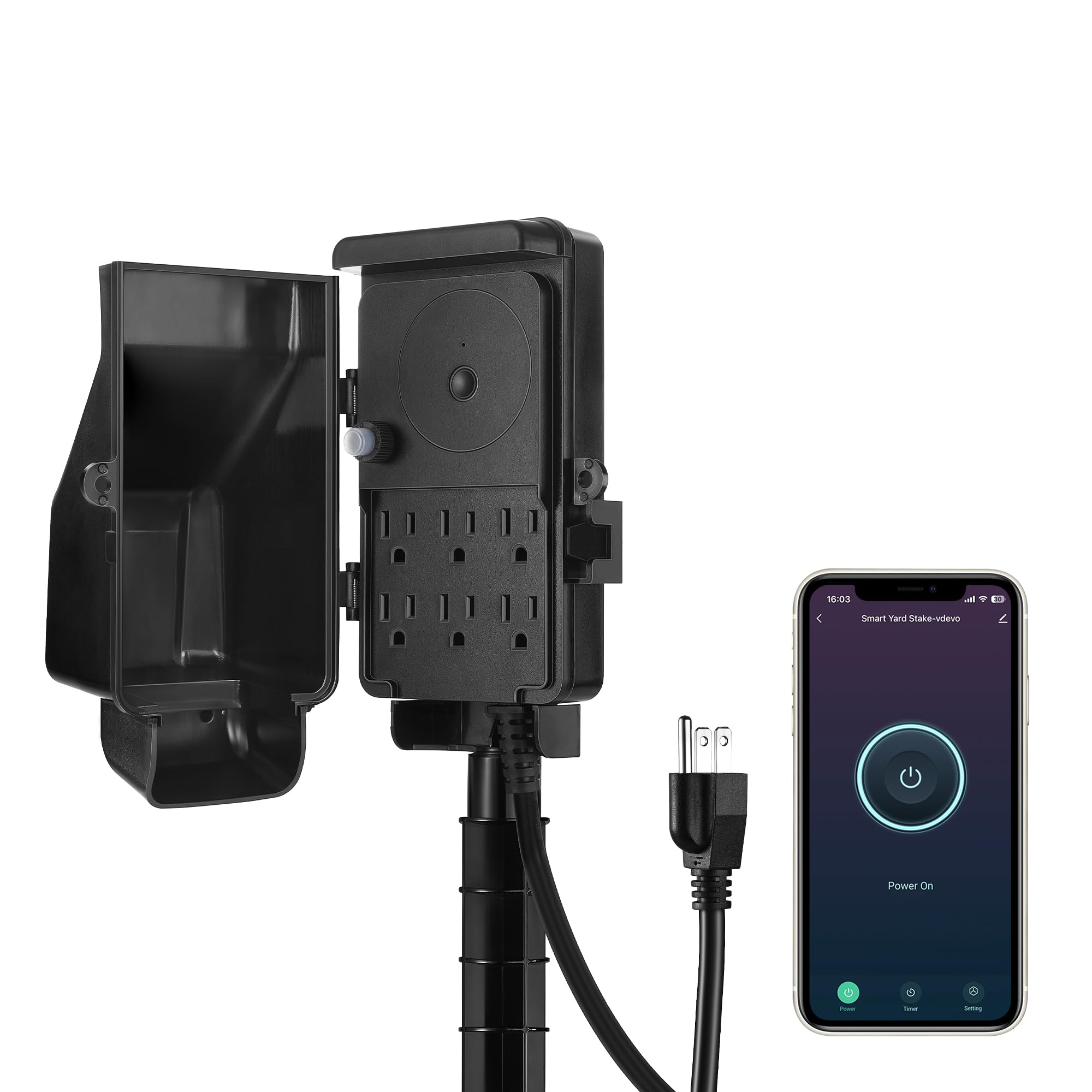 DEWENWILS WiFi Smart Outdoor Power Stake with 6 Outlets - Waterproof Yard Plug with 6Ft Cord, Voice Control via Alexa & Google Assistant, 1875W/15A Timer for Garden Lights & Outdoor Decor - Perfect for Patio, Lawn & Holiday Lighting