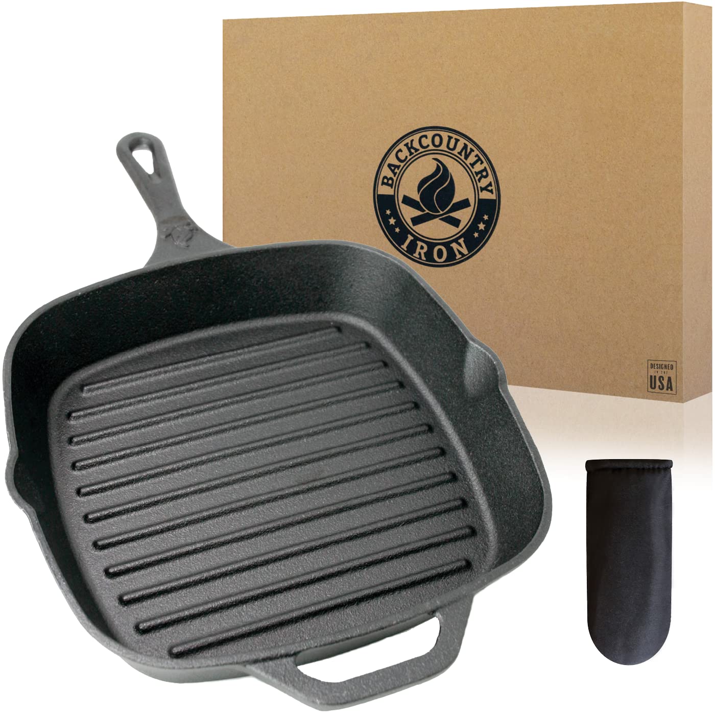 Premium 10.5 Inch Square Cast Iron Grill Pan - Pre-Seasoned, Heavy Duty for Steaks, Burgers & Vegetables - Perfect for Camping, Backyard BBQs & Outdoor Cooking