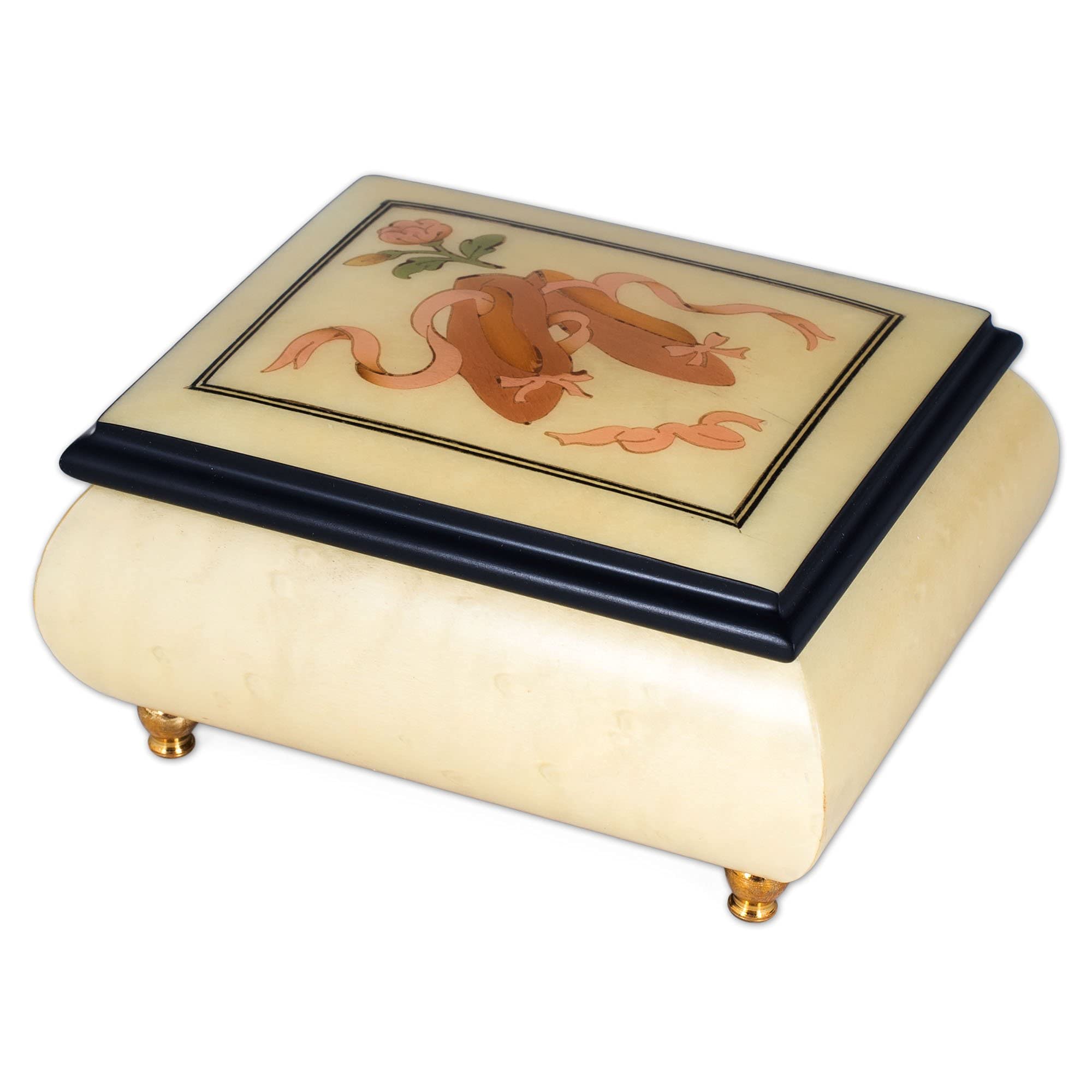 Elegant Matte Finish Italian Inlaid Ballet Slipper Music Box - Customizable Tune Jewelry Box for Home Decor, Gift & Wedding Keepsake